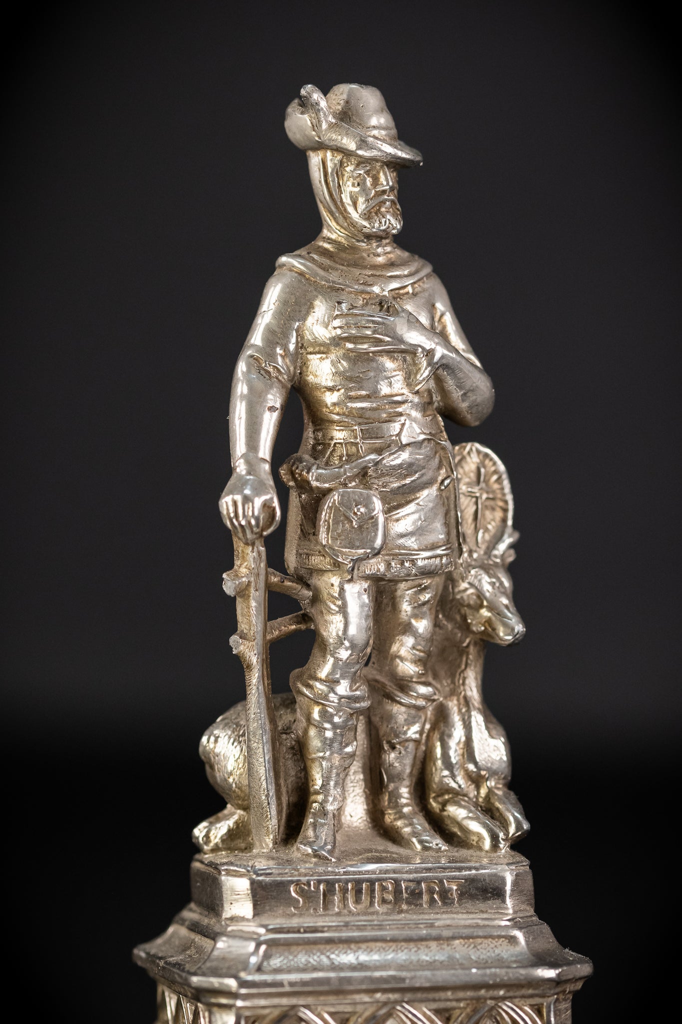 St Hubert Silvered Metal | Early 1900s Antique | 6.7” / 17 cm