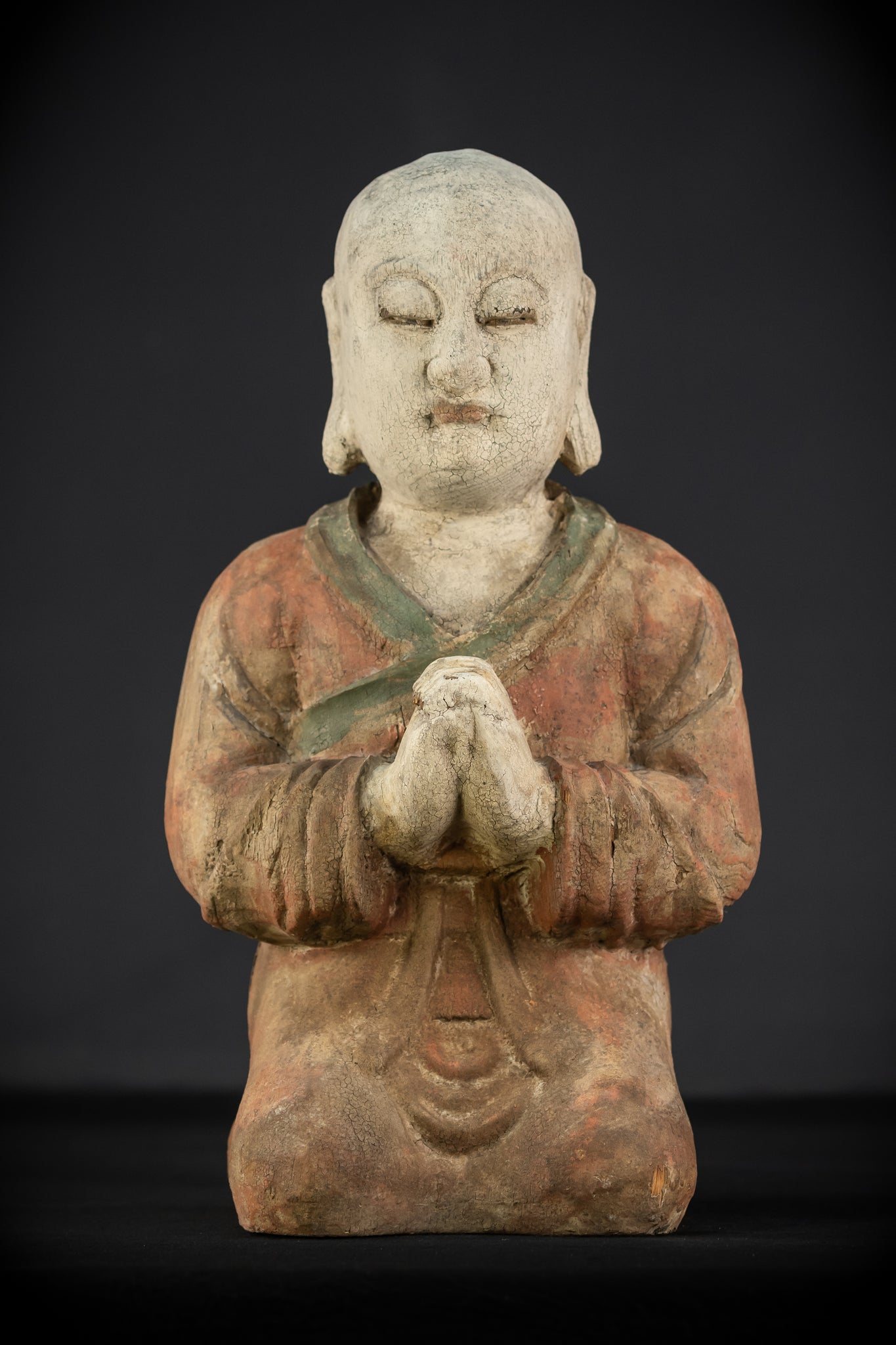 Buddhist Praying Monk Antique Sculpture | 17.5"