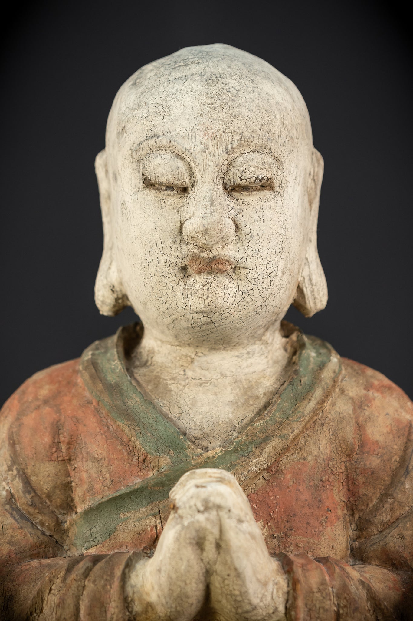 Buddhist Praying Monk Antique Sculpture | 17.5"