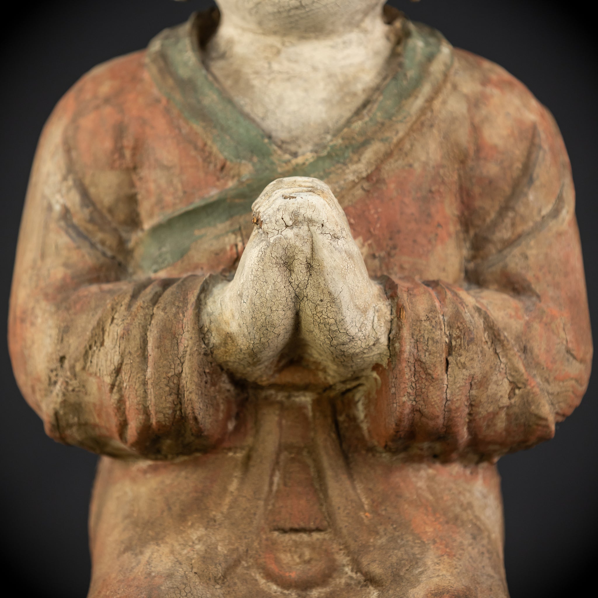 Buddhist Praying Monk Antique Sculpture | 17.5"