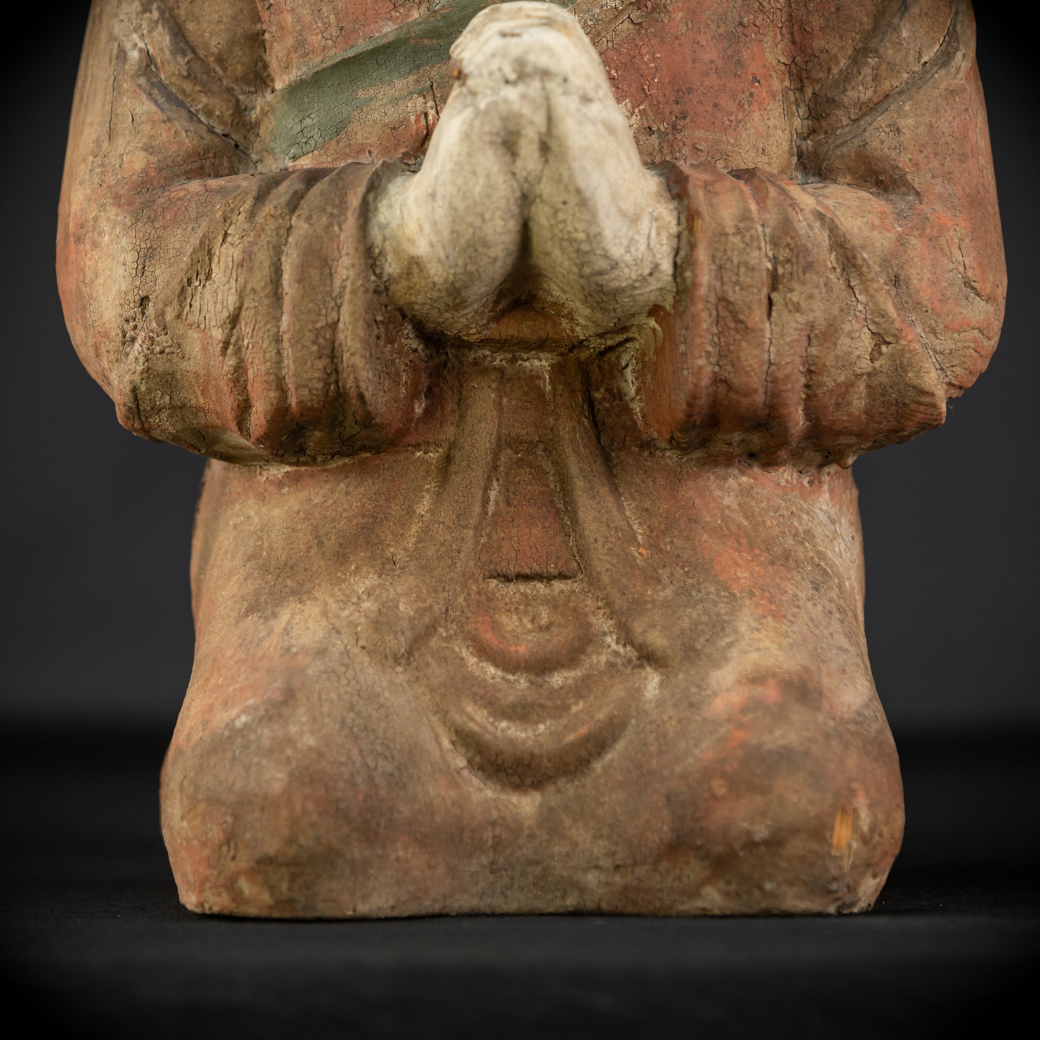 Buddhist Praying Monk Antique Sculpture | 17.5"