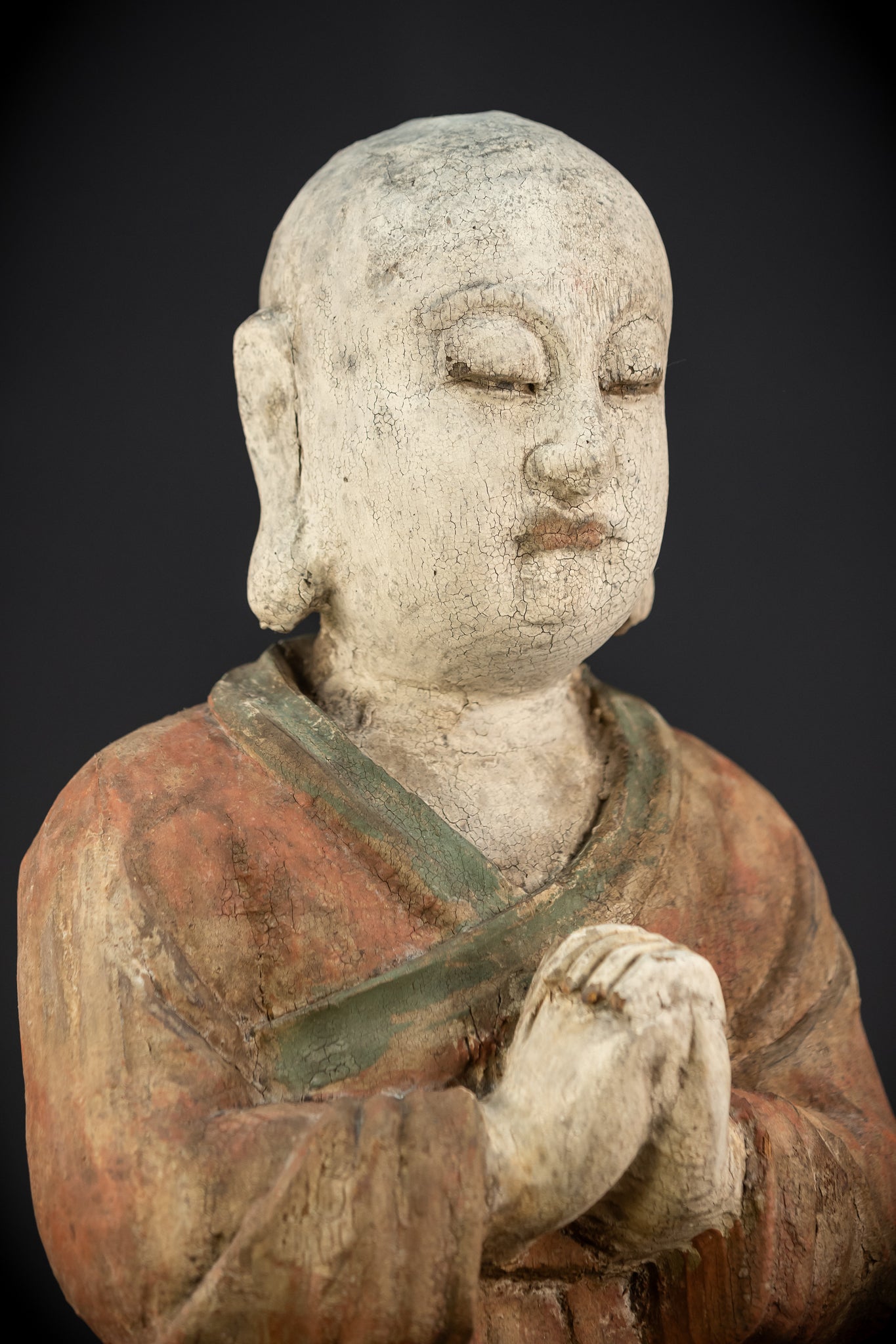 Buddhist Praying Monk Antique Sculpture | 17.5"