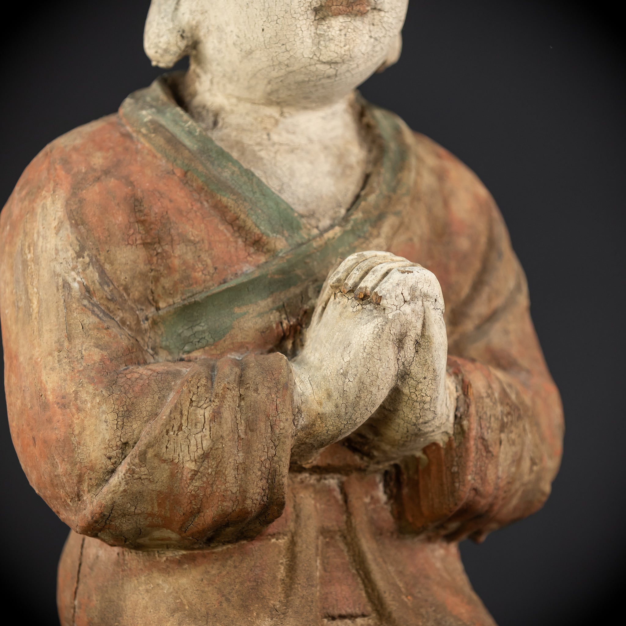 Buddhist Praying Monk Antique Sculpture | 17.5"