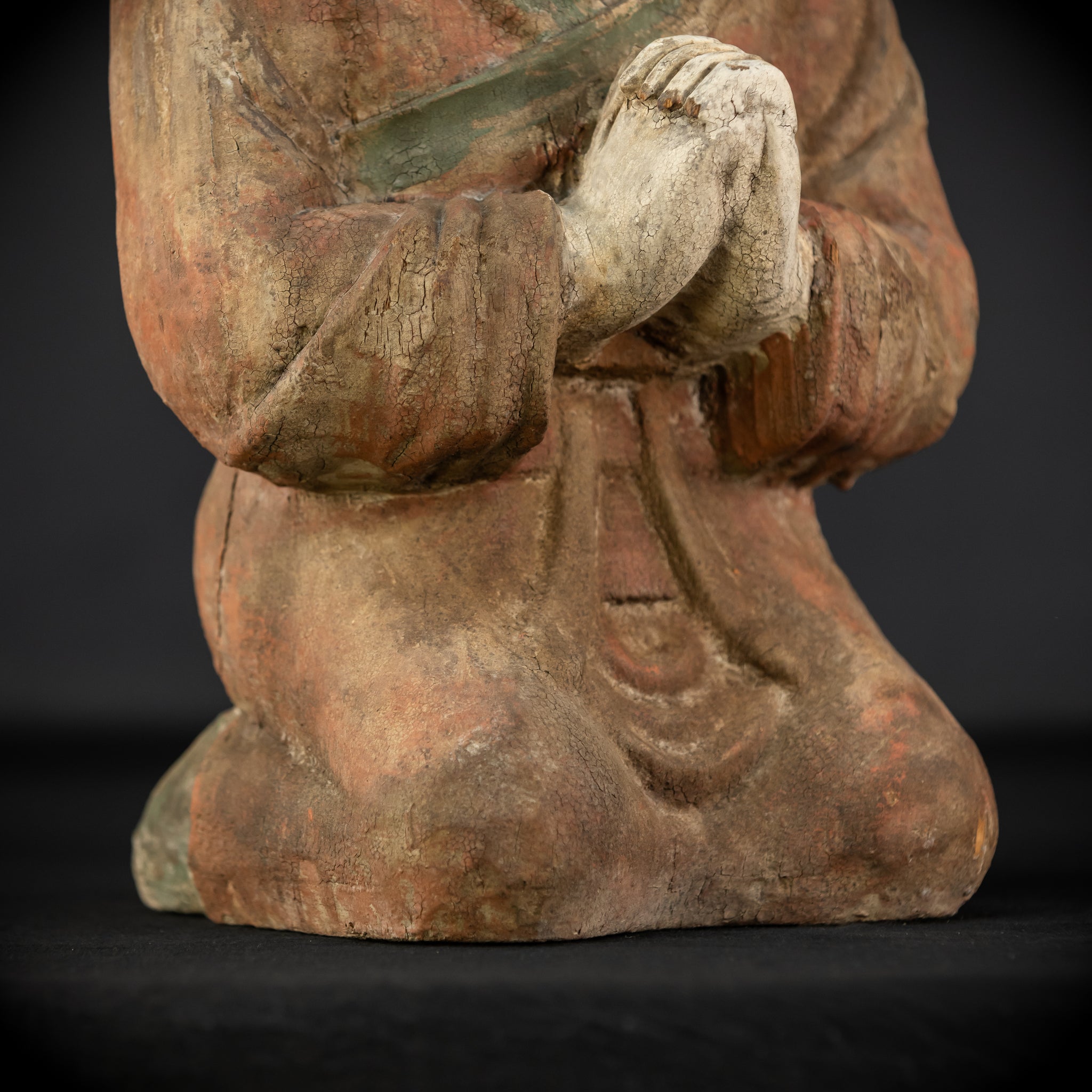 Buddhist Praying Monk Antique Sculpture | 17.5"