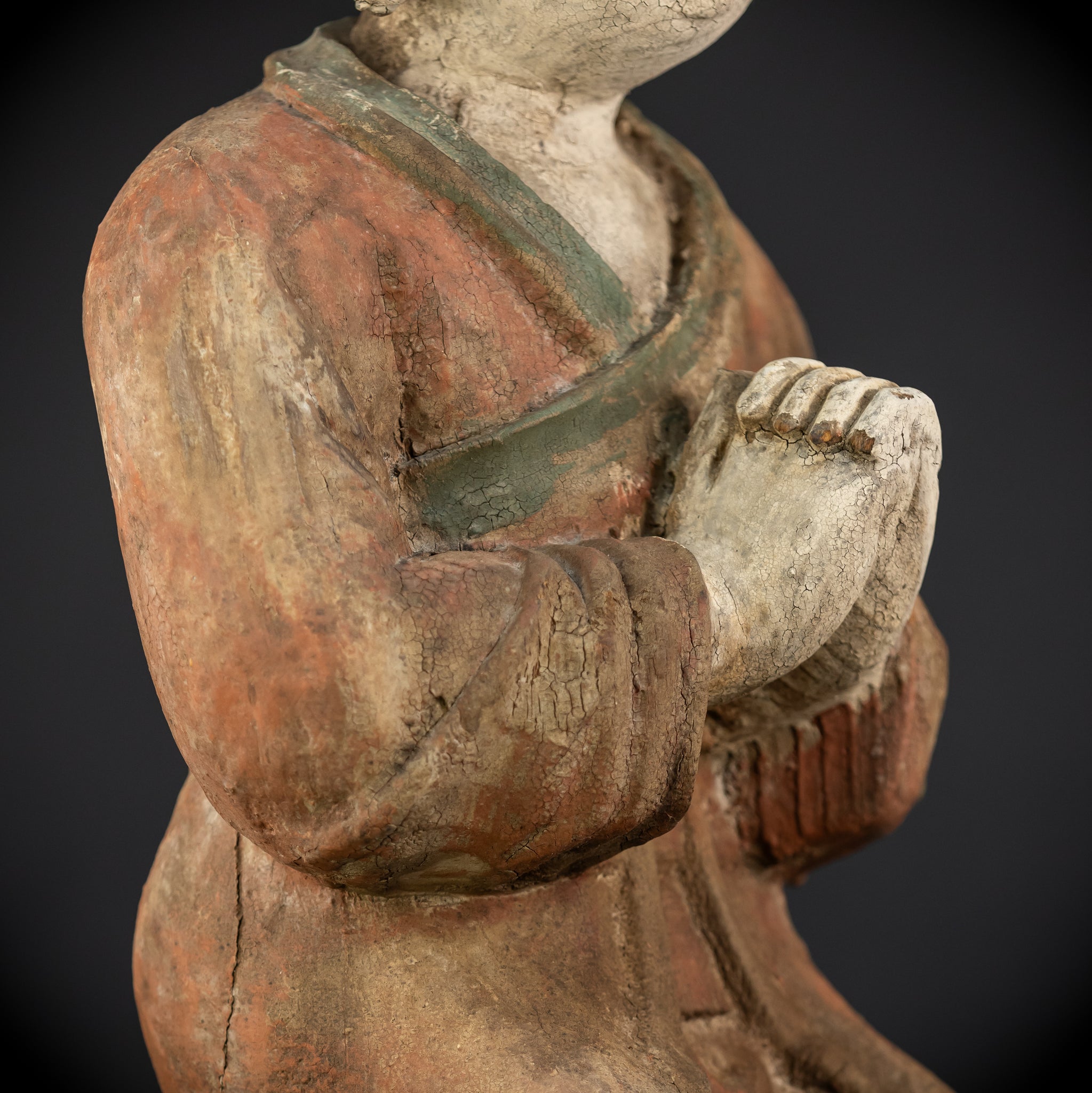 Buddhist Praying Monk Antique Sculpture | 17.5"