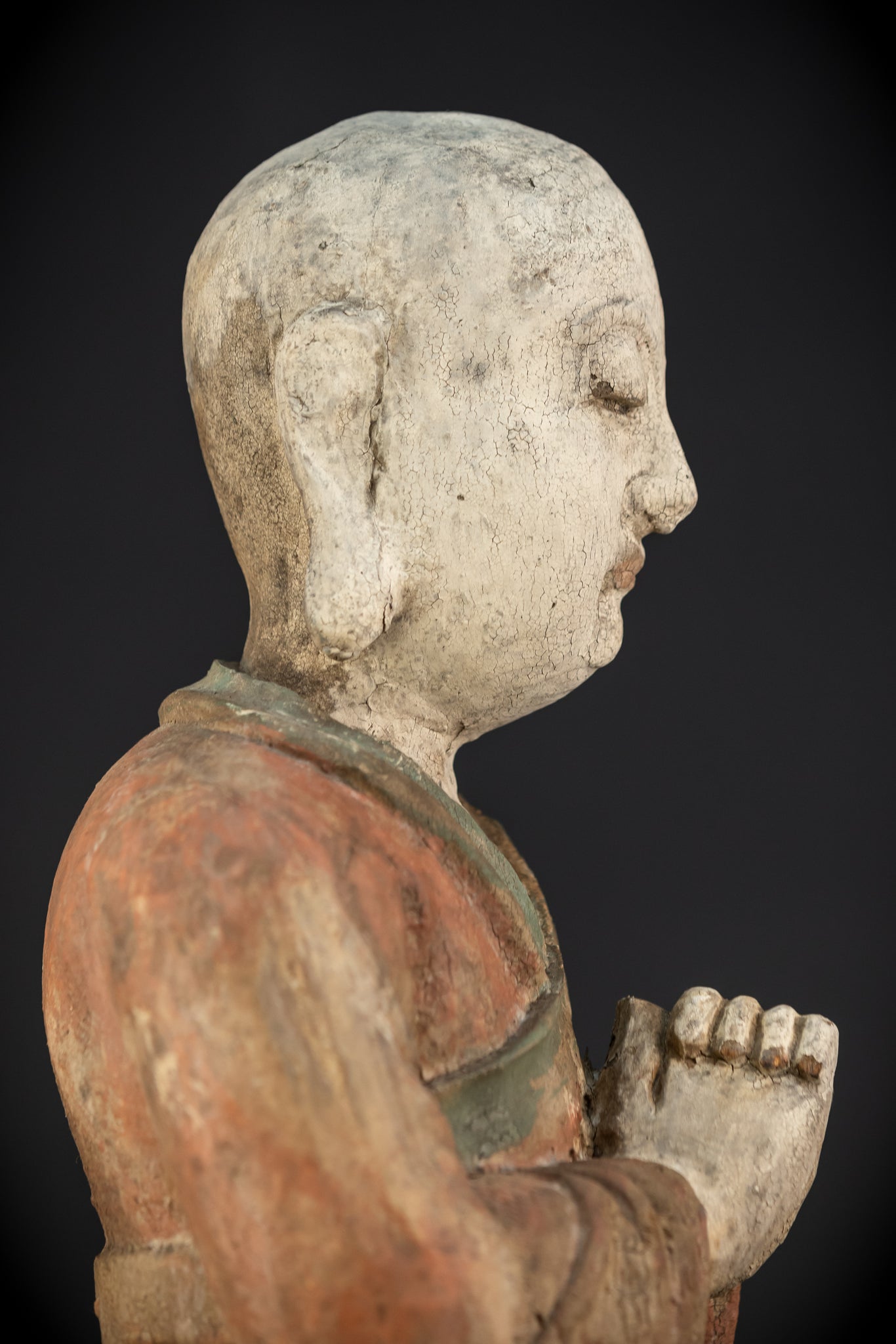 Buddhist Praying Monk Antique Sculpture | 17.5"