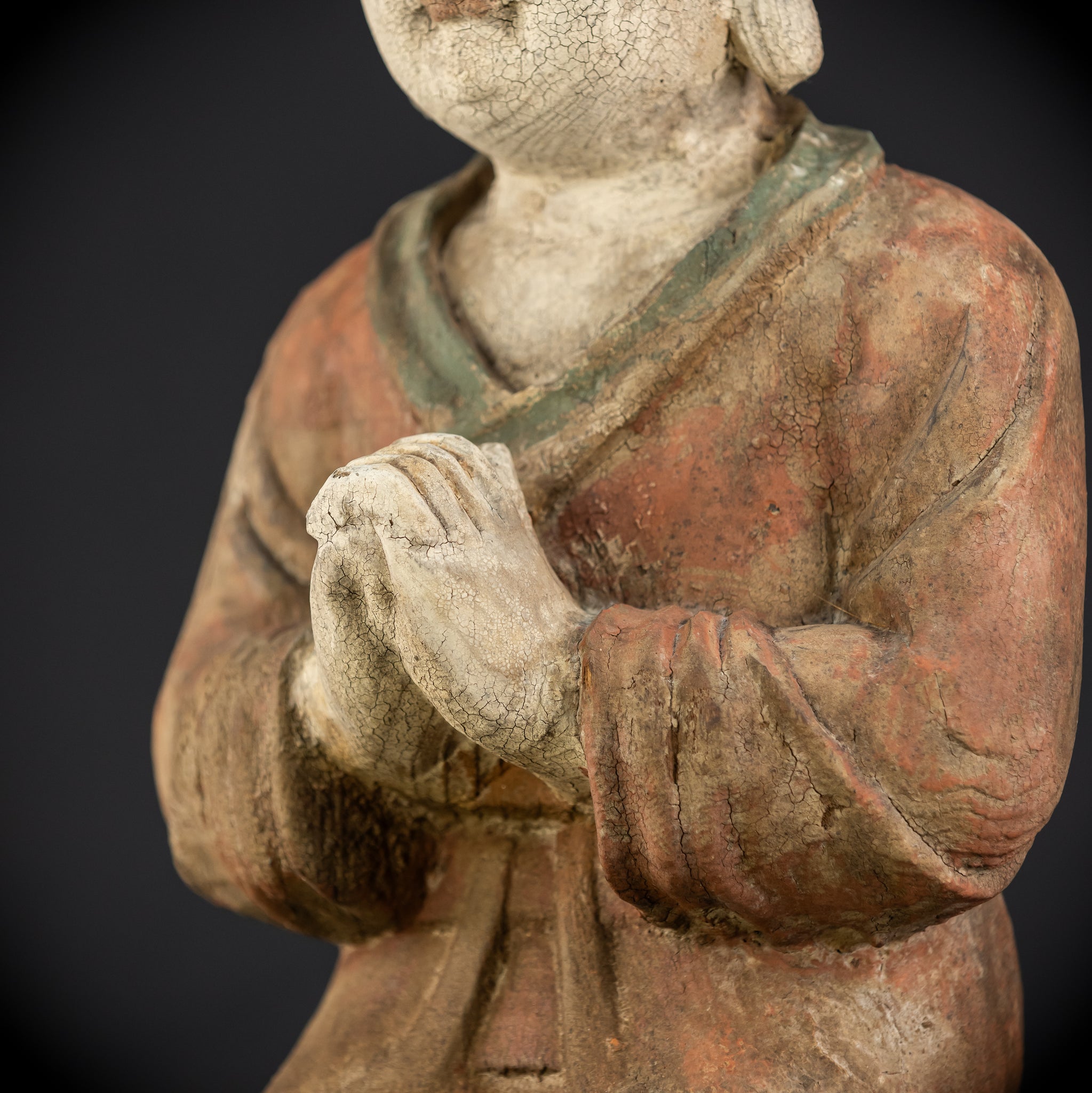 Buddhist Praying Monk Antique Sculpture | 17.5"