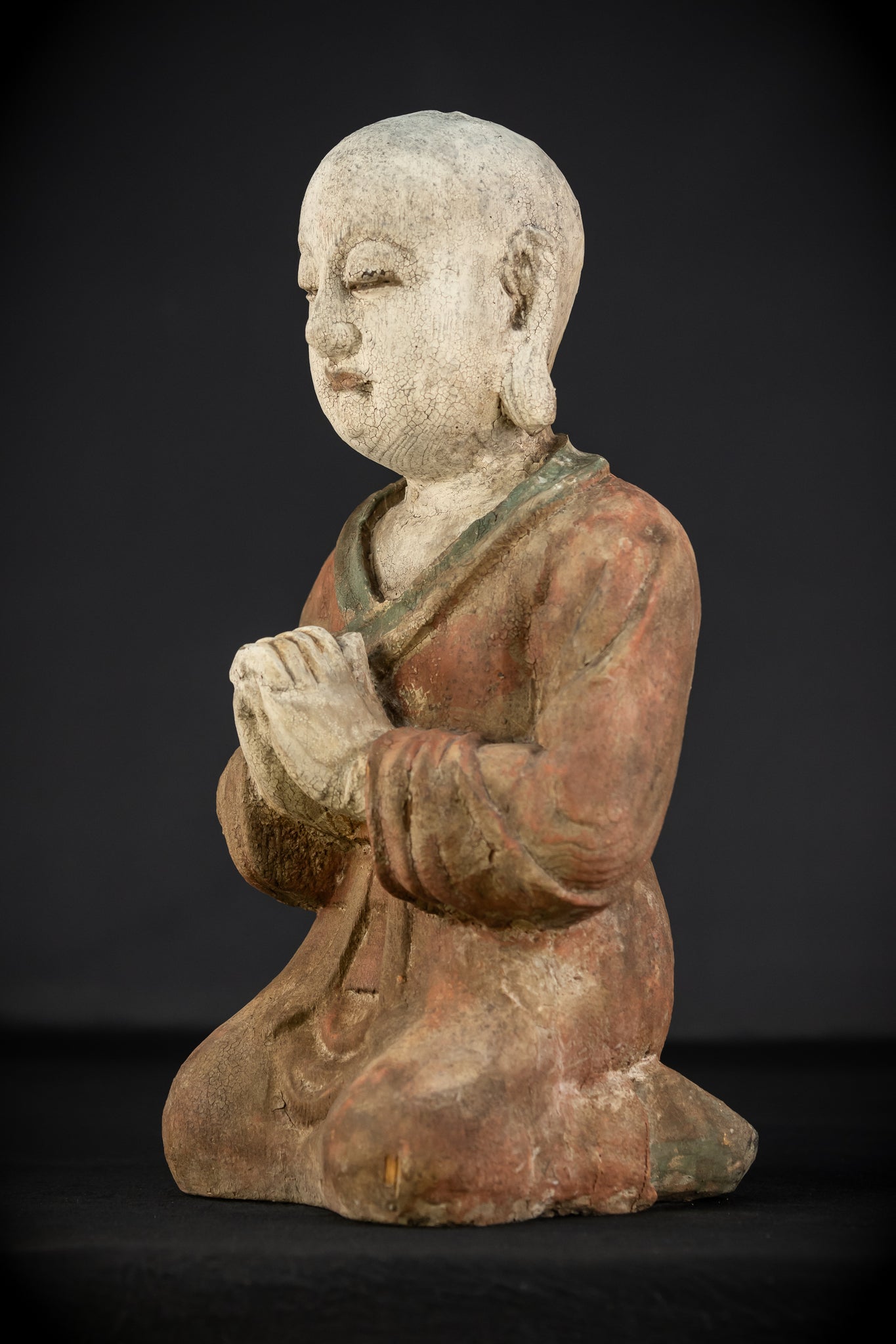 Buddhist Praying Monk Antique Sculpture | 17.5"