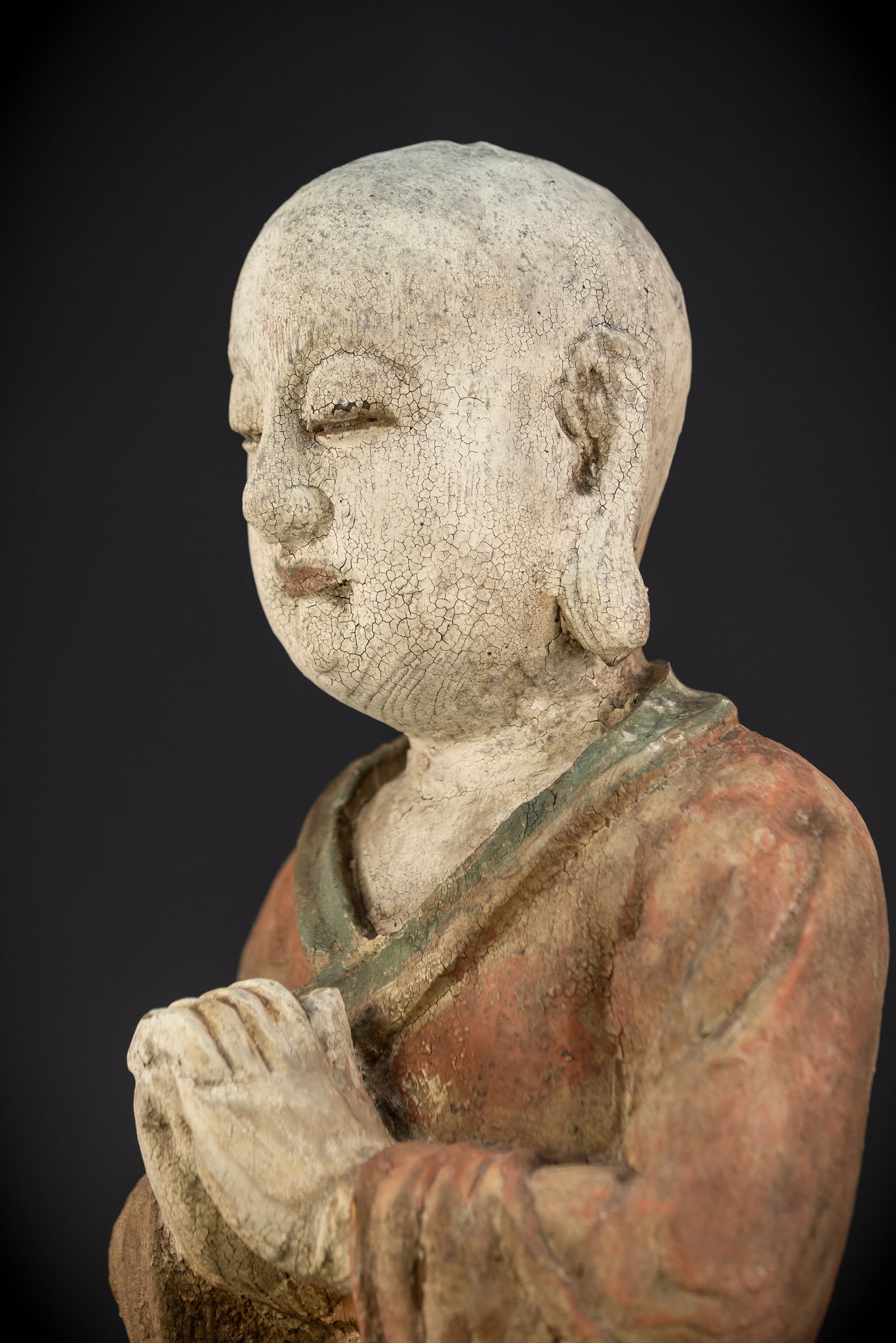 Buddhist Praying Monk Antique Sculpture | 17.5"