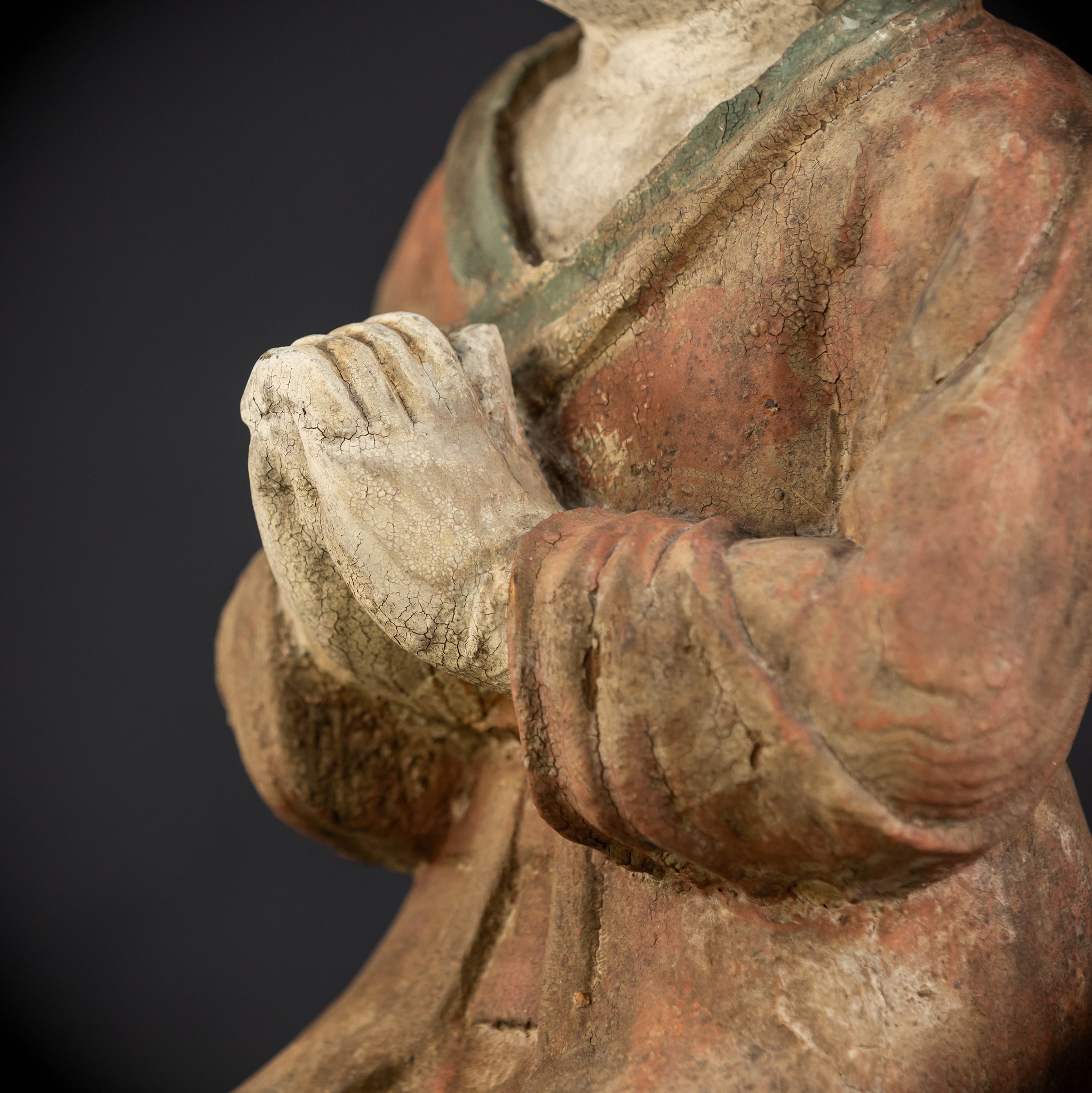 Buddhist Praying Monk Antique Sculpture | 17.5"