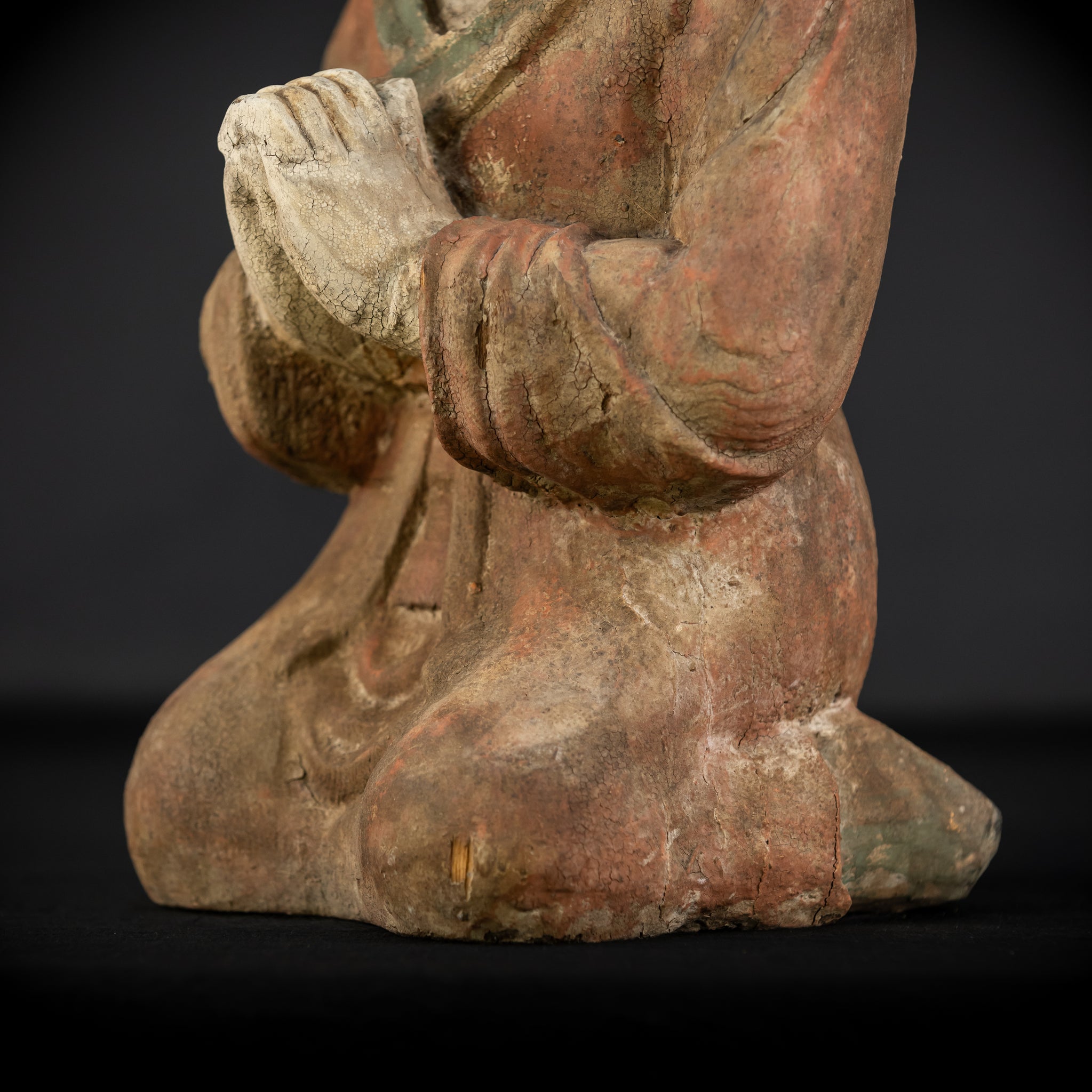 Buddhist Praying Monk Antique Sculpture | 17.5"