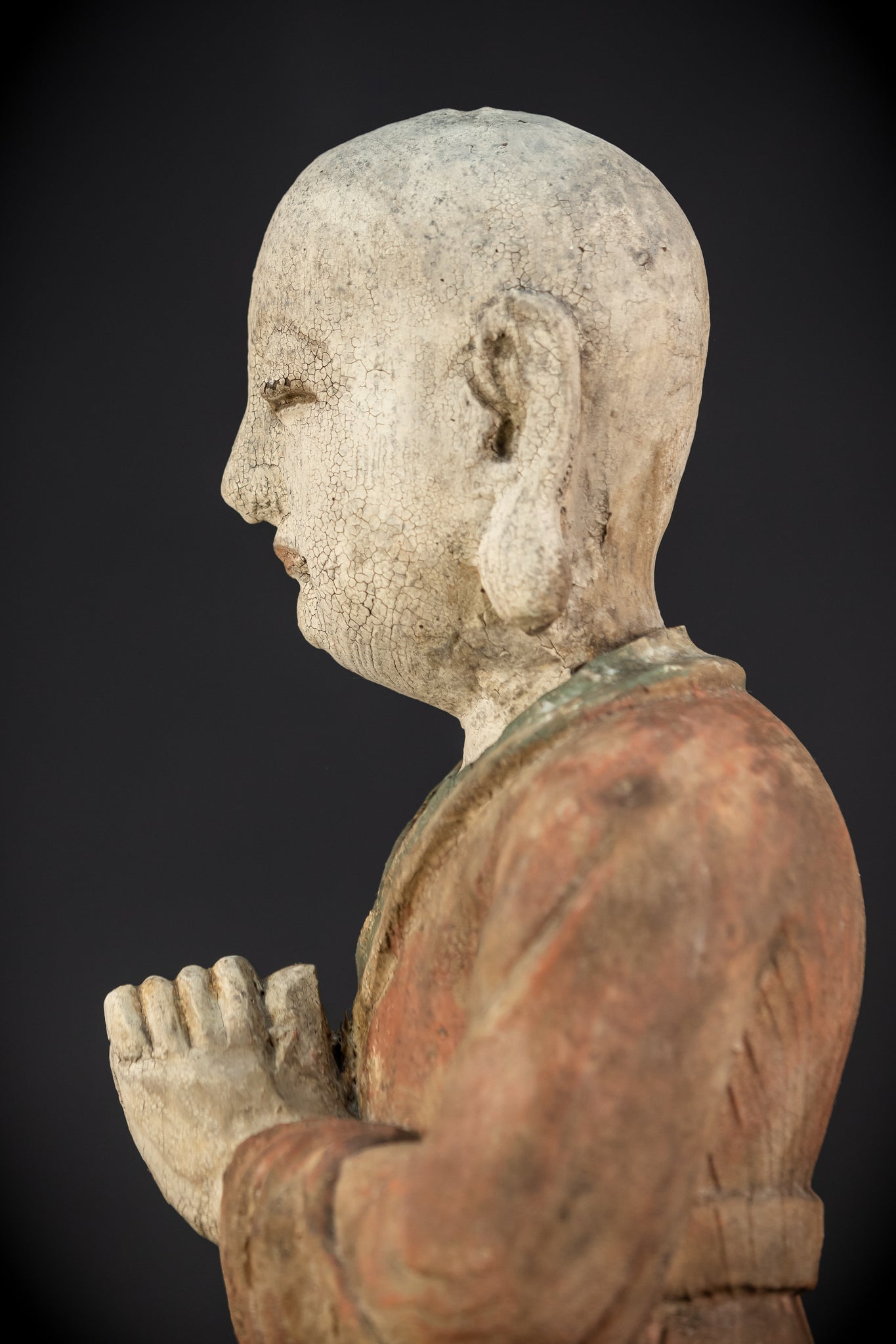 Buddhist Praying Monk Antique Sculpture | 17.5"