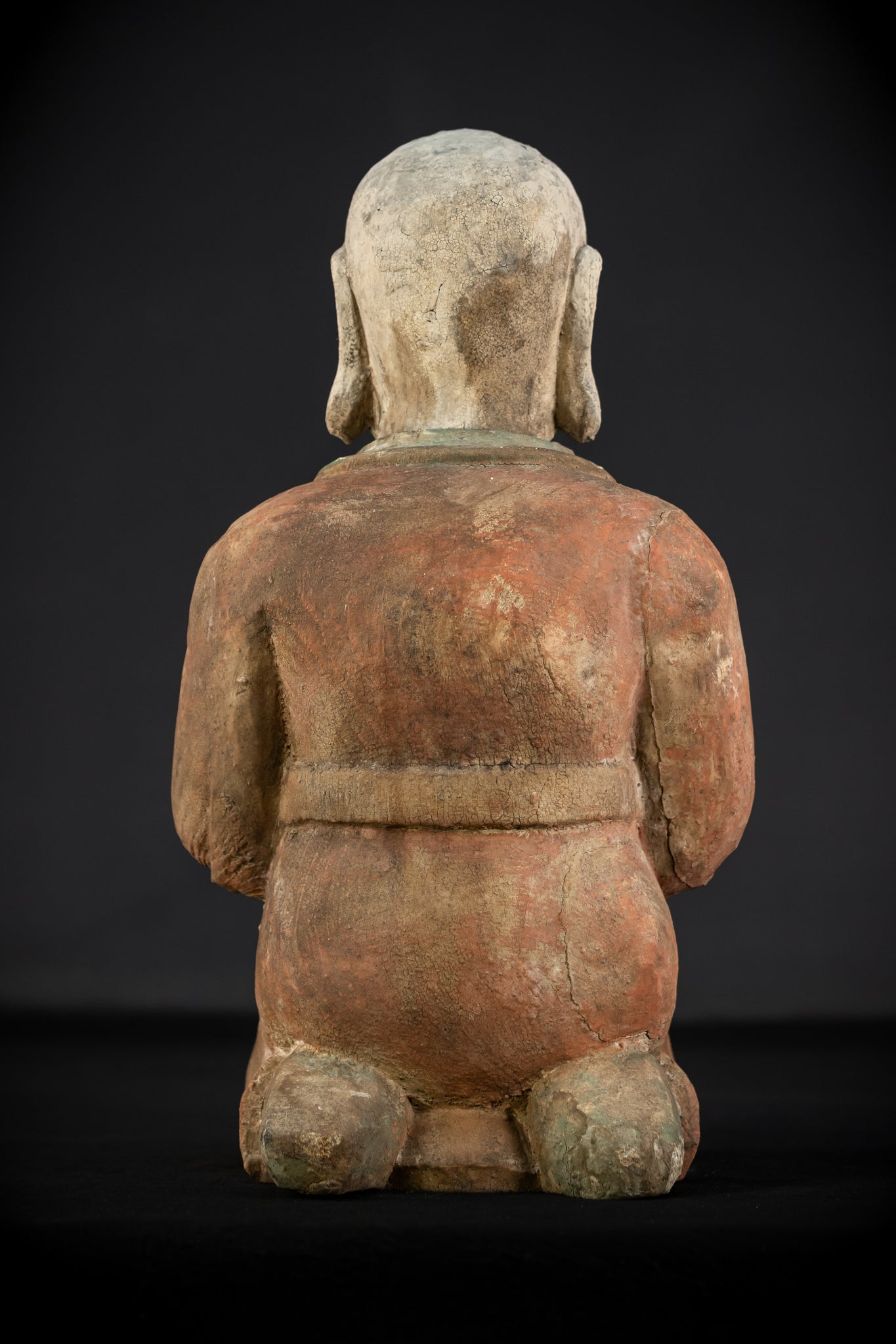 Buddhist Praying Monk Antique Sculpture | 17.5"