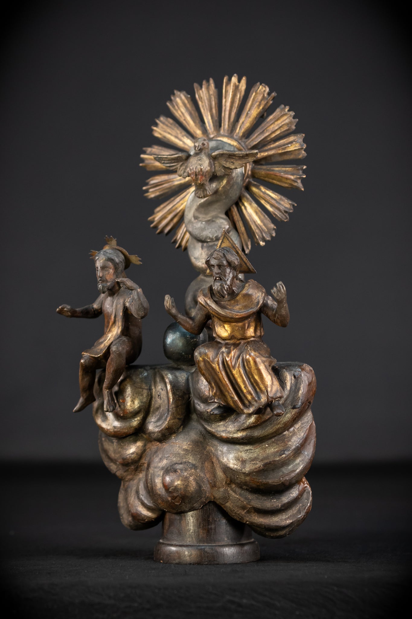 Holy Trinity Baroque Sculpture | 1700s Antique Wooden