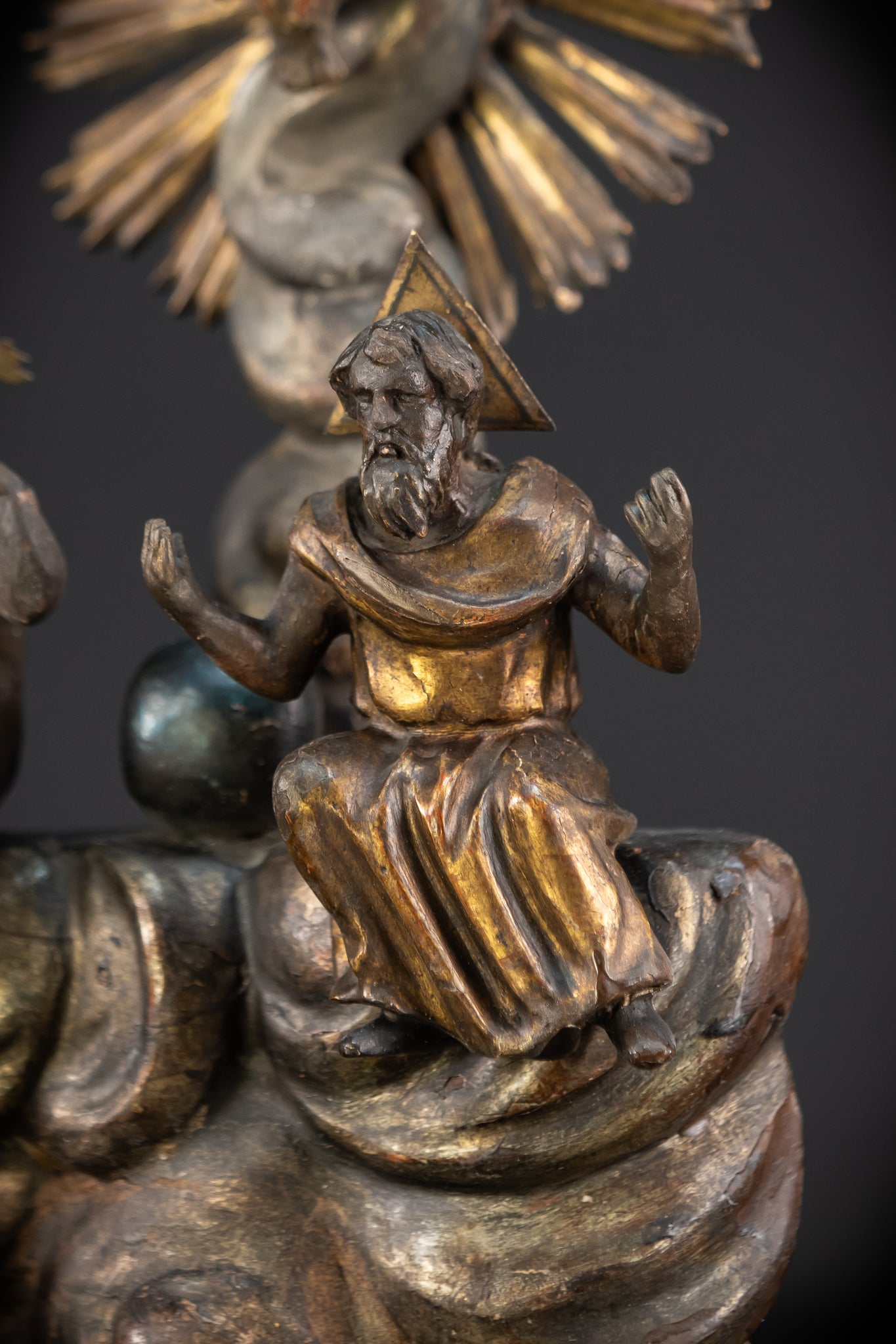 Holy Trinity Baroque Sculpture | 1700s Antique Wooden