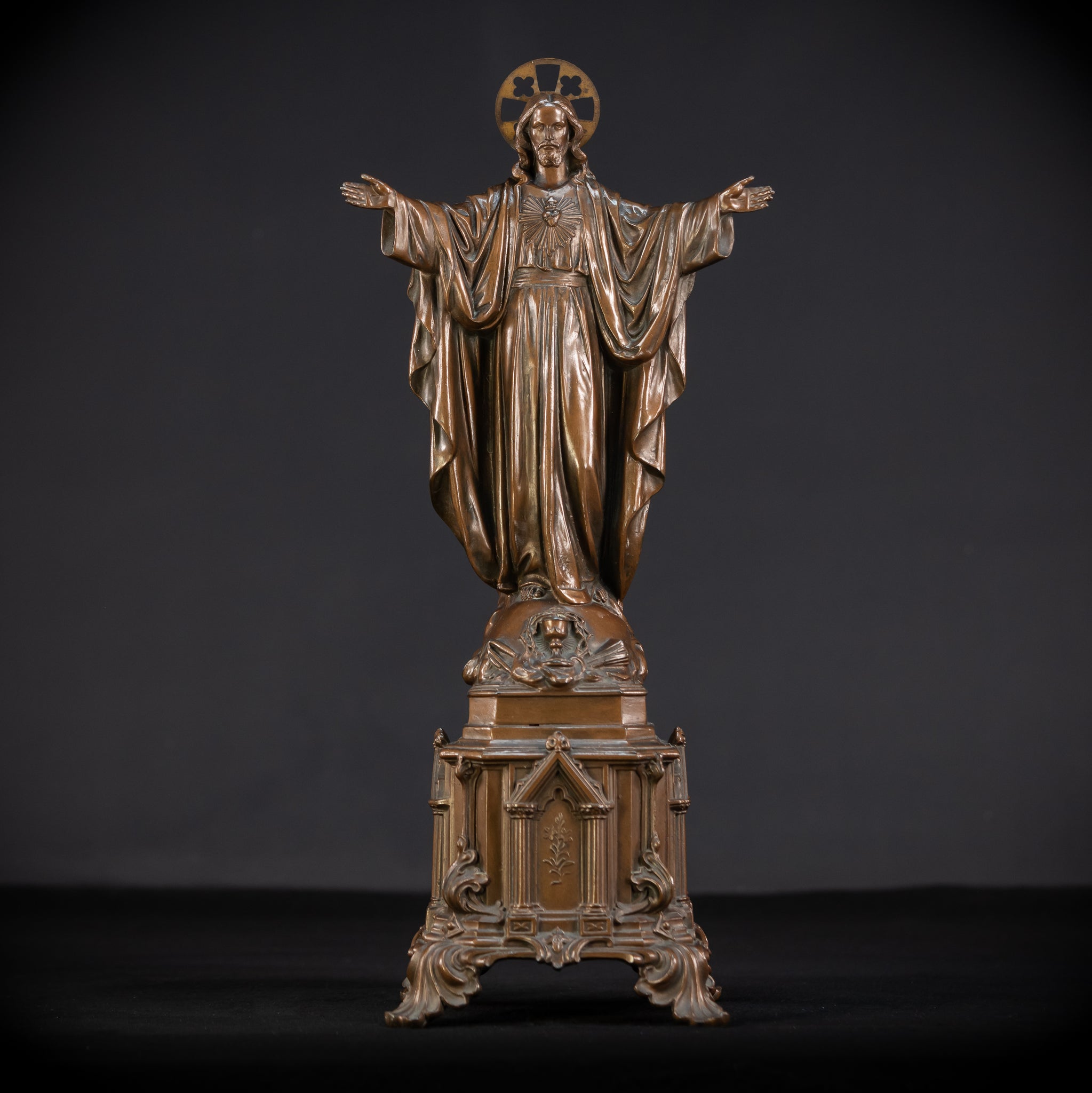 Sacred Heart Jesus Bronzed Metal | Antique Sculpture 18.5"