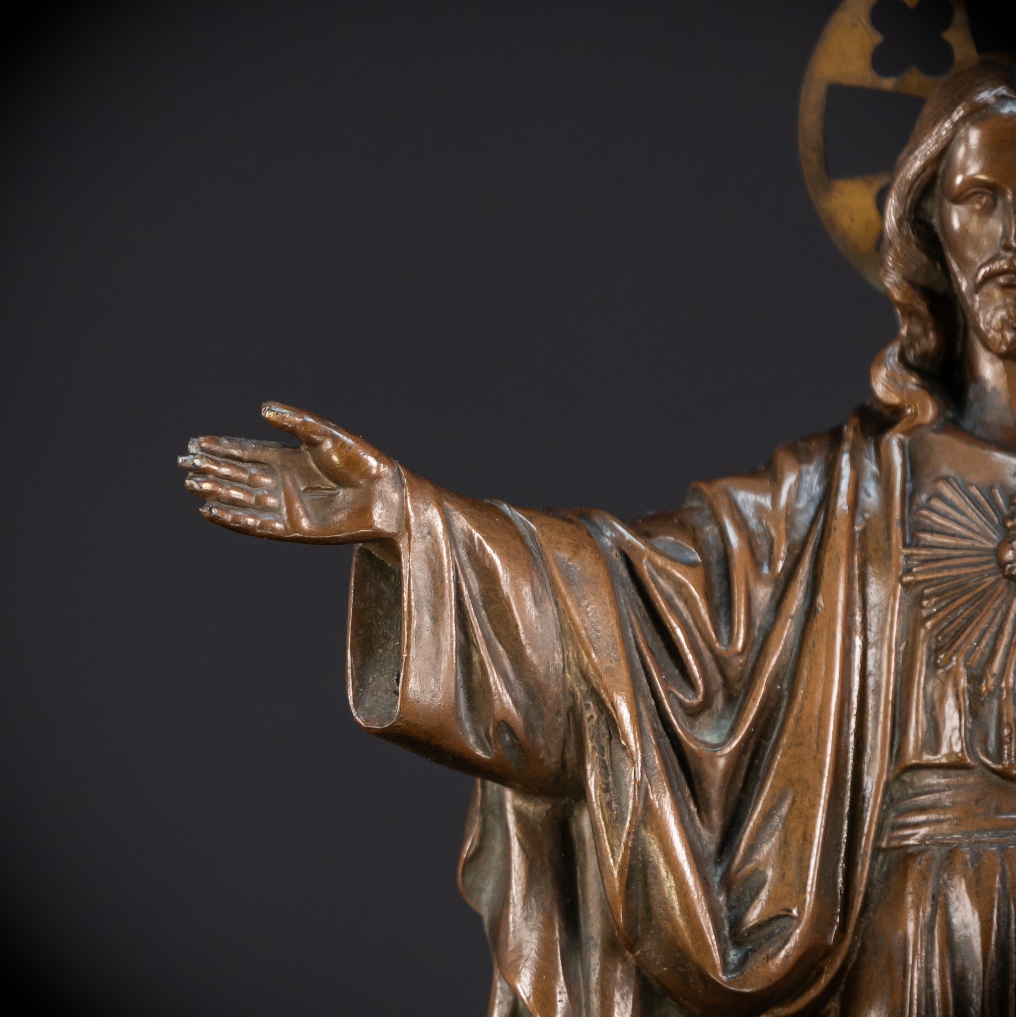 Sacred Heart Jesus Bronzed Metal | Antique Sculpture 18.5"
