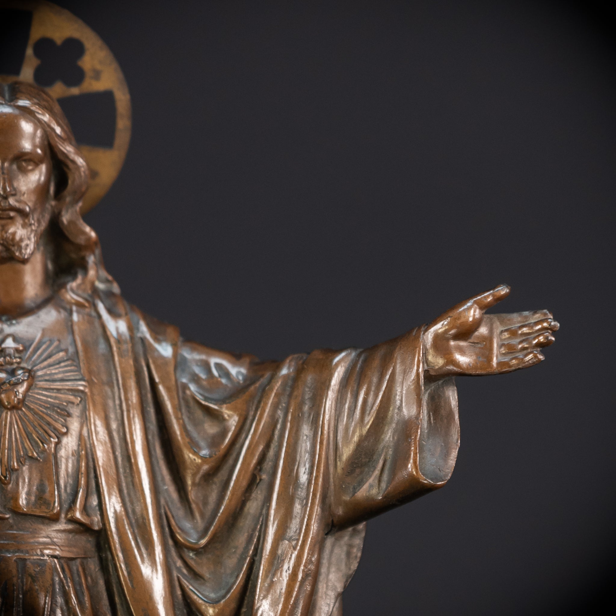 Sacred Heart Jesus Bronzed Metal | Antique Sculpture 18.5"