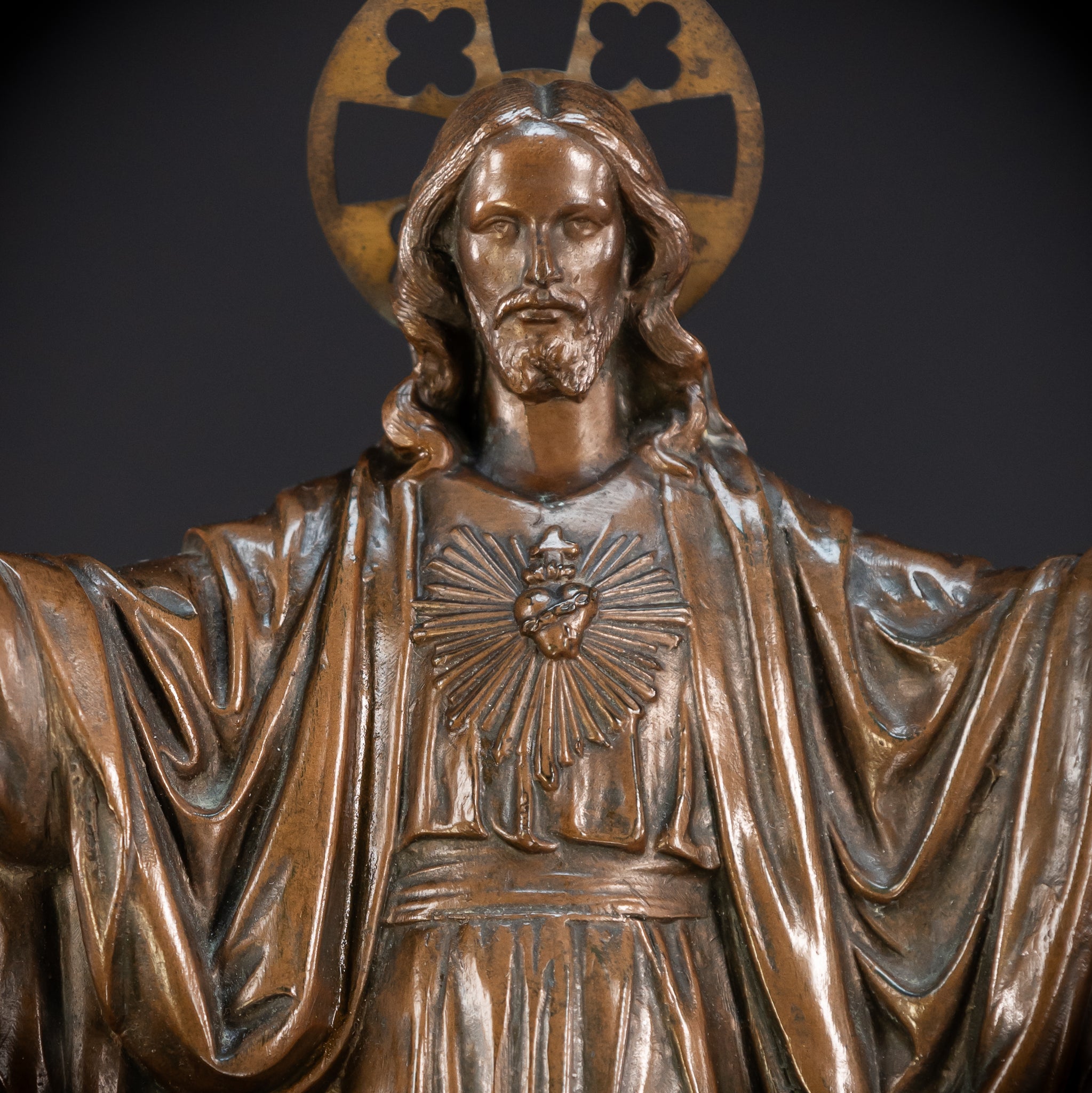 Sacred Heart Jesus Bronzed Metal | Antique Sculpture 18.5"