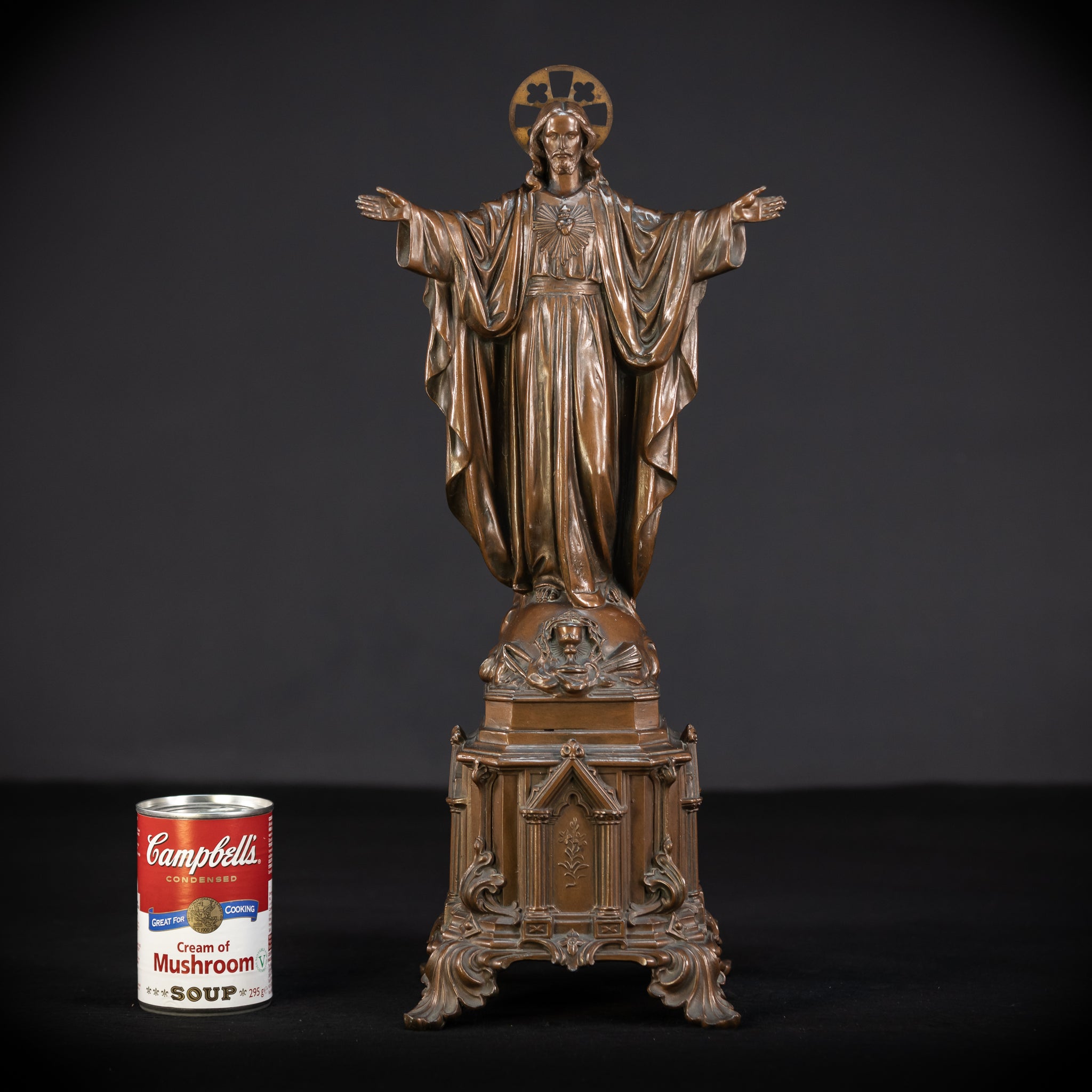 Sacred Heart Jesus Bronzed Metal | Antique Sculpture 18.5"