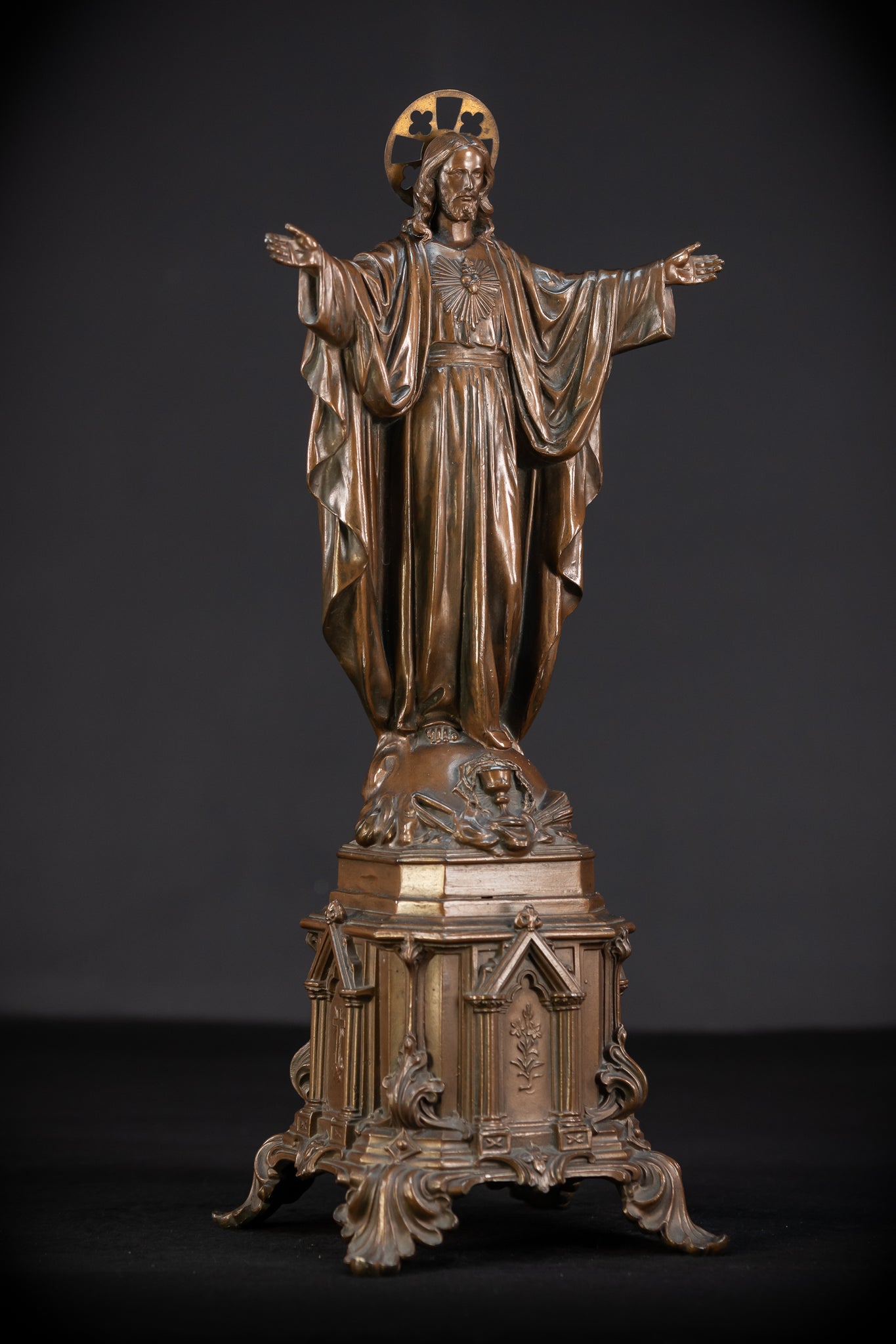 Sacred Heart Jesus Bronzed Metal | Antique Sculpture 18.5"
