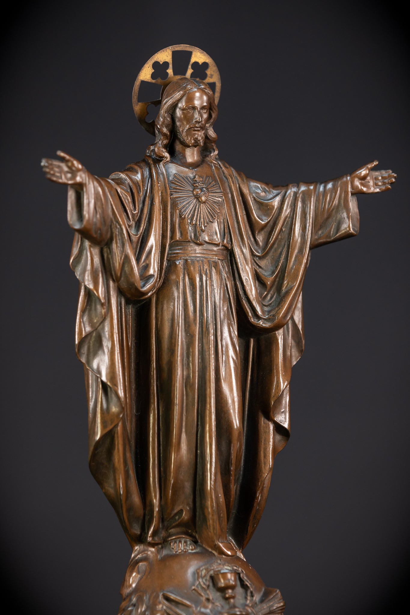 Sacred Heart Jesus Bronzed Metal | Antique Sculpture 18.5"