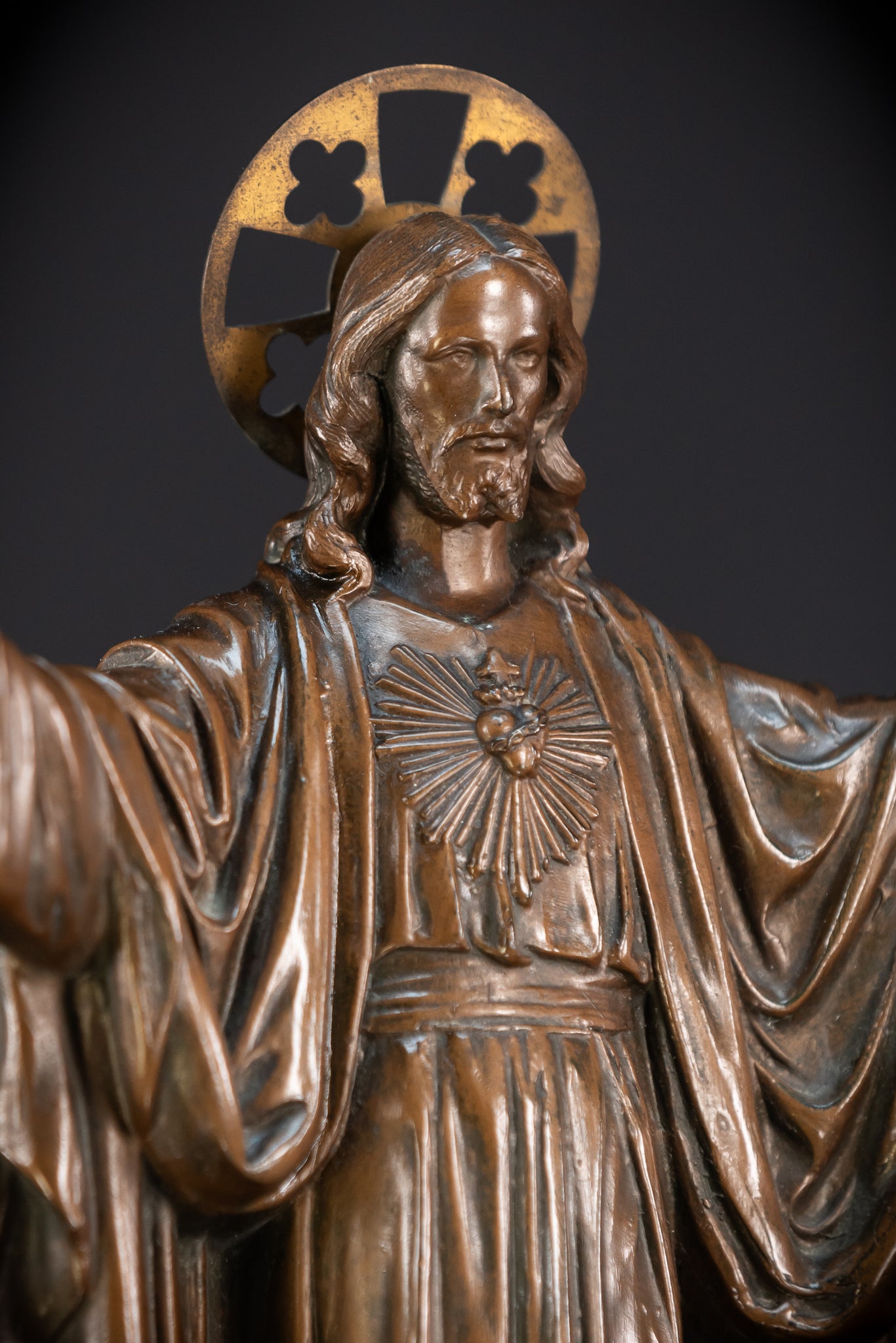 Sacred Heart Jesus Bronzed Metal | Antique Sculpture 18.5"