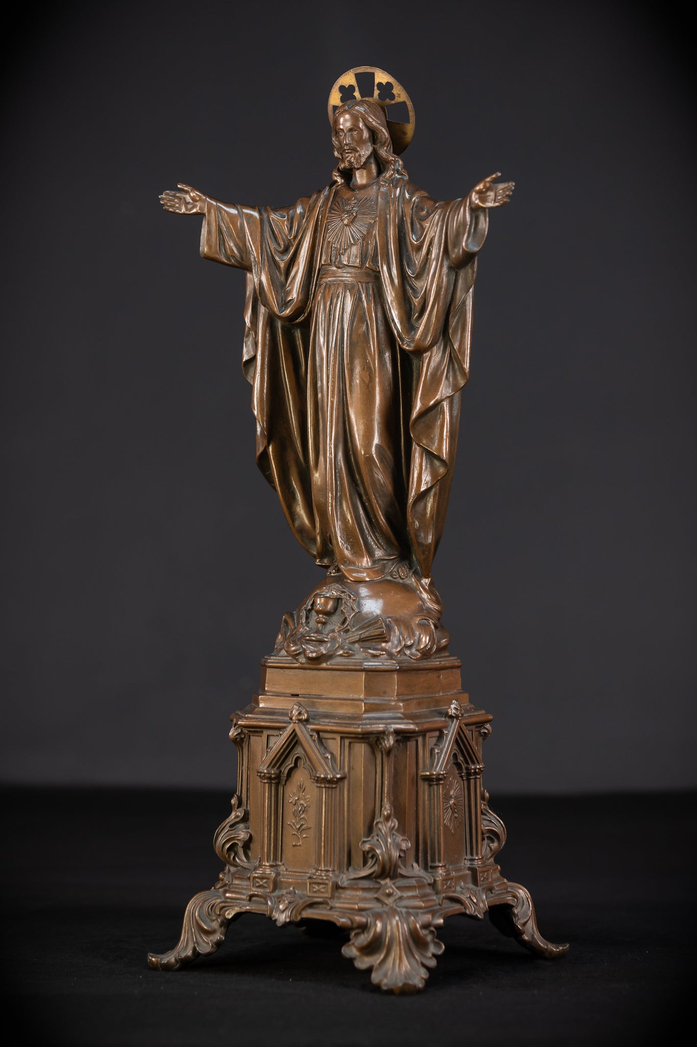 Sacred Heart Jesus Bronzed Metal | Antique Sculpture 18.5"
