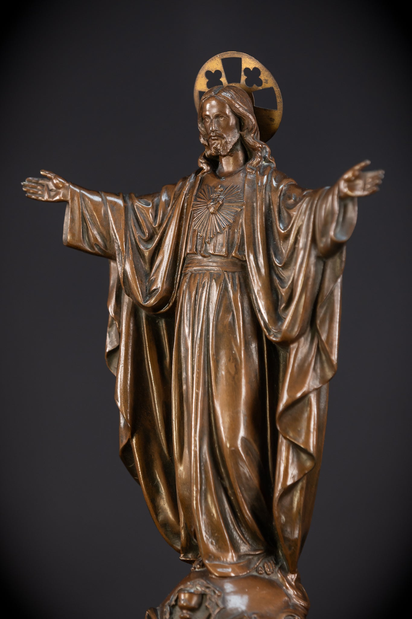 Sacred Heart Jesus Bronzed Metal | Antique Sculpture 18.5"