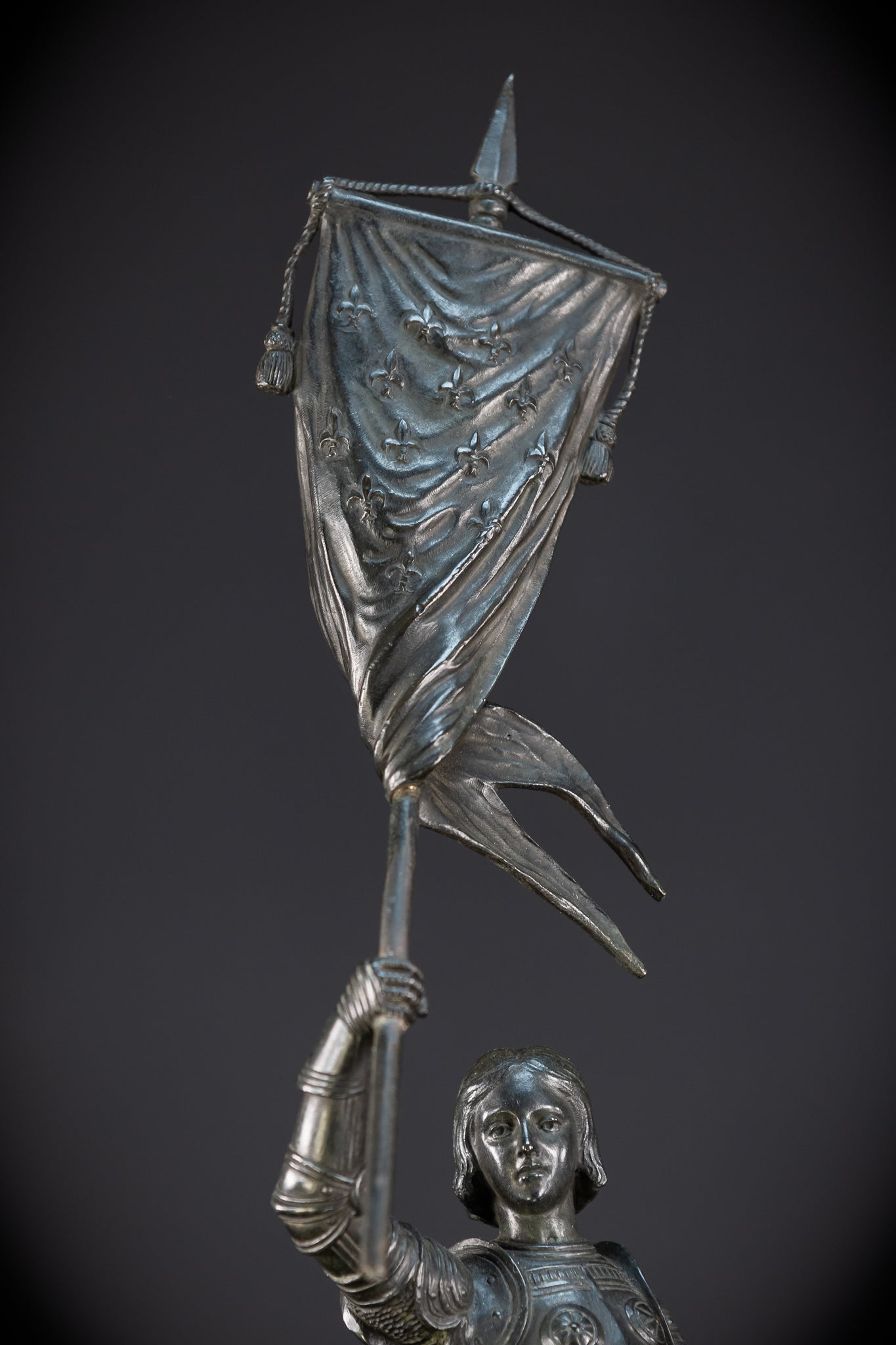 St Joan of Arc Bronze Sculpture by E Delabrierre | 1800s Antique 22.6"