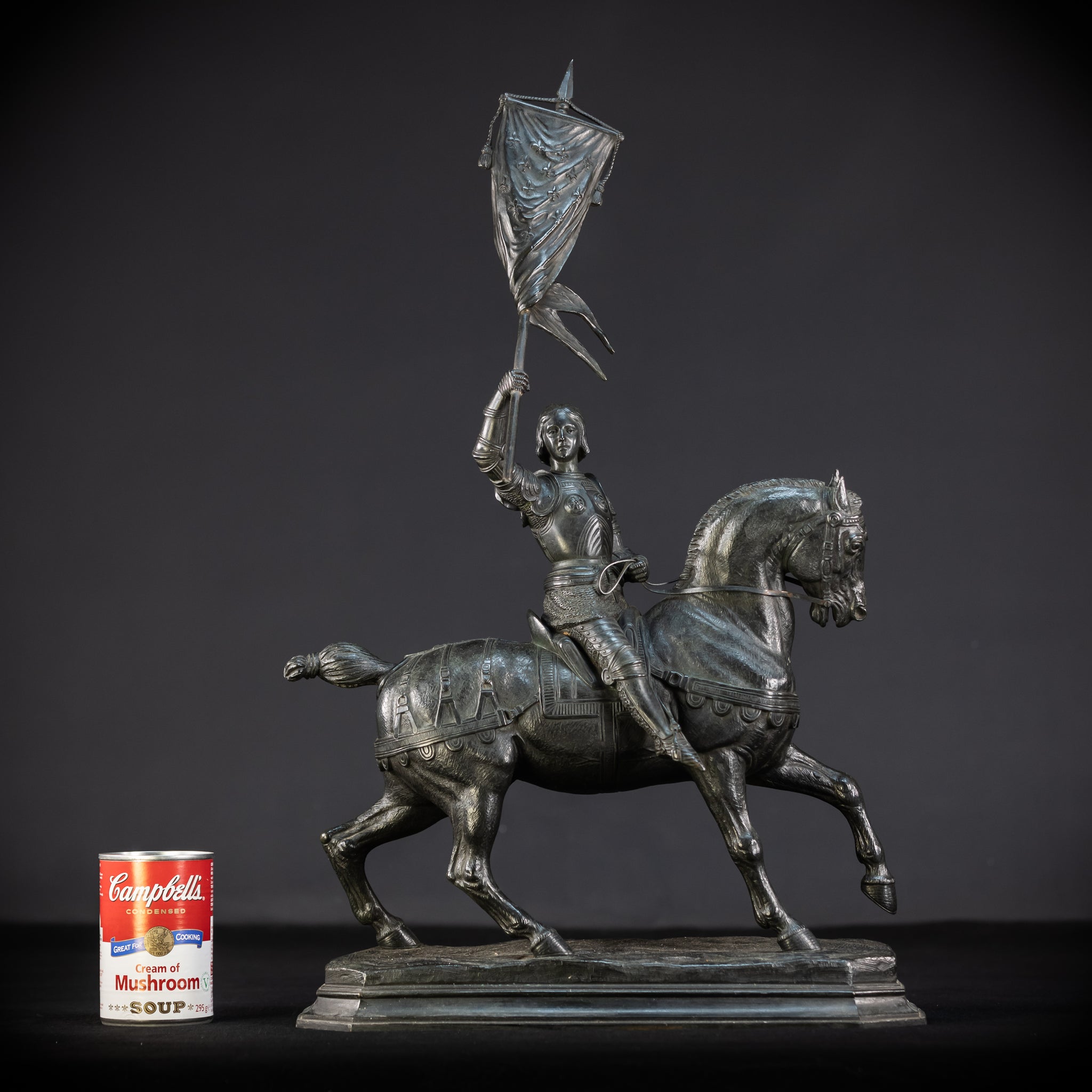 St Joan of Arc Bronze Sculpture by E Delabrierre | 1800s Antique 22.6"