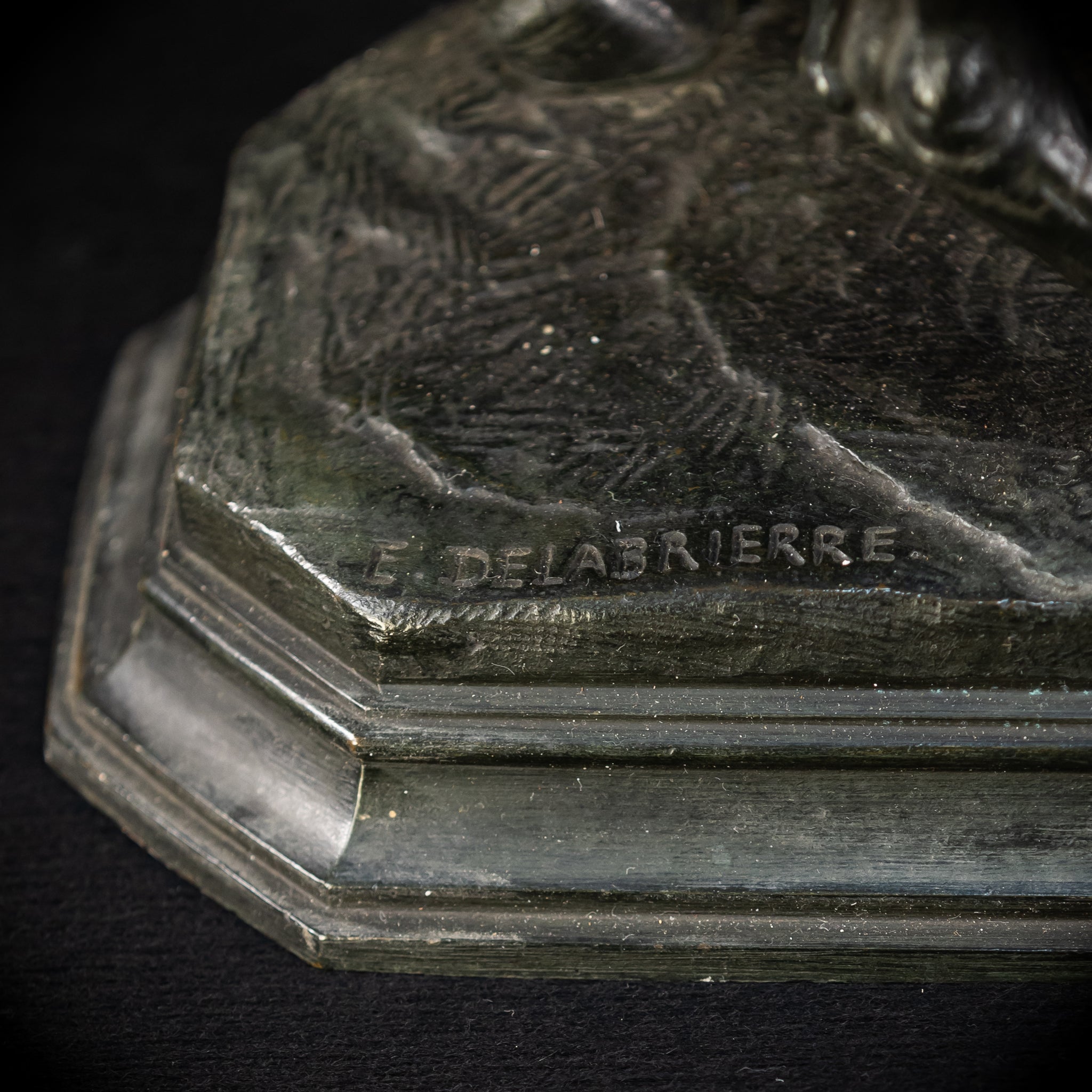 St Joan of Arc Bronze Sculpture by E Delabrierre | 1800s Antique 22.6"