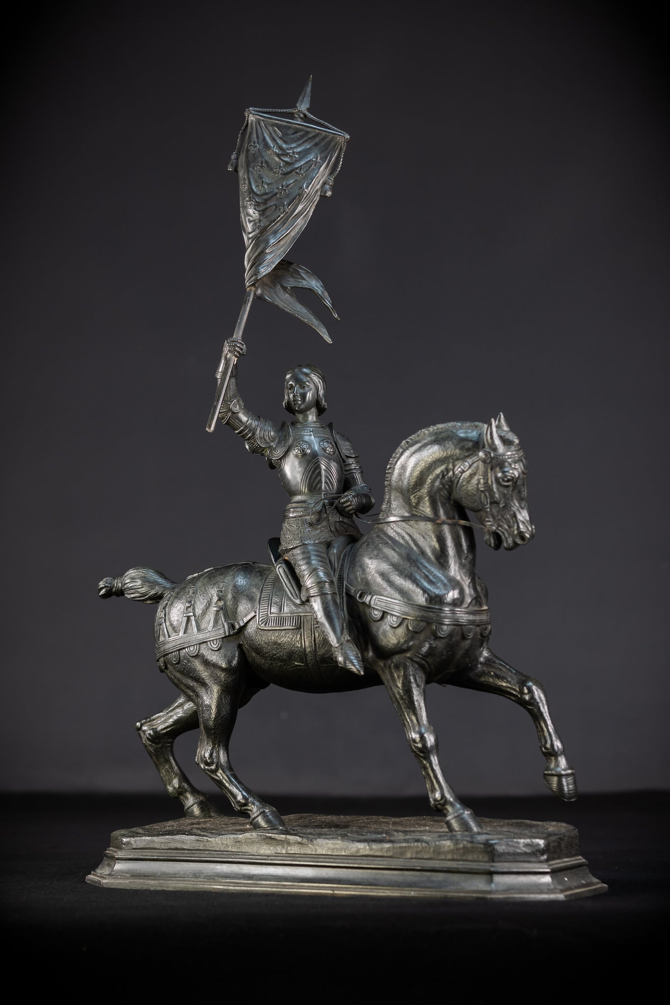St Joan of Arc Bronze Sculpture by E Delabrierre | 1800s Antique 22.6"