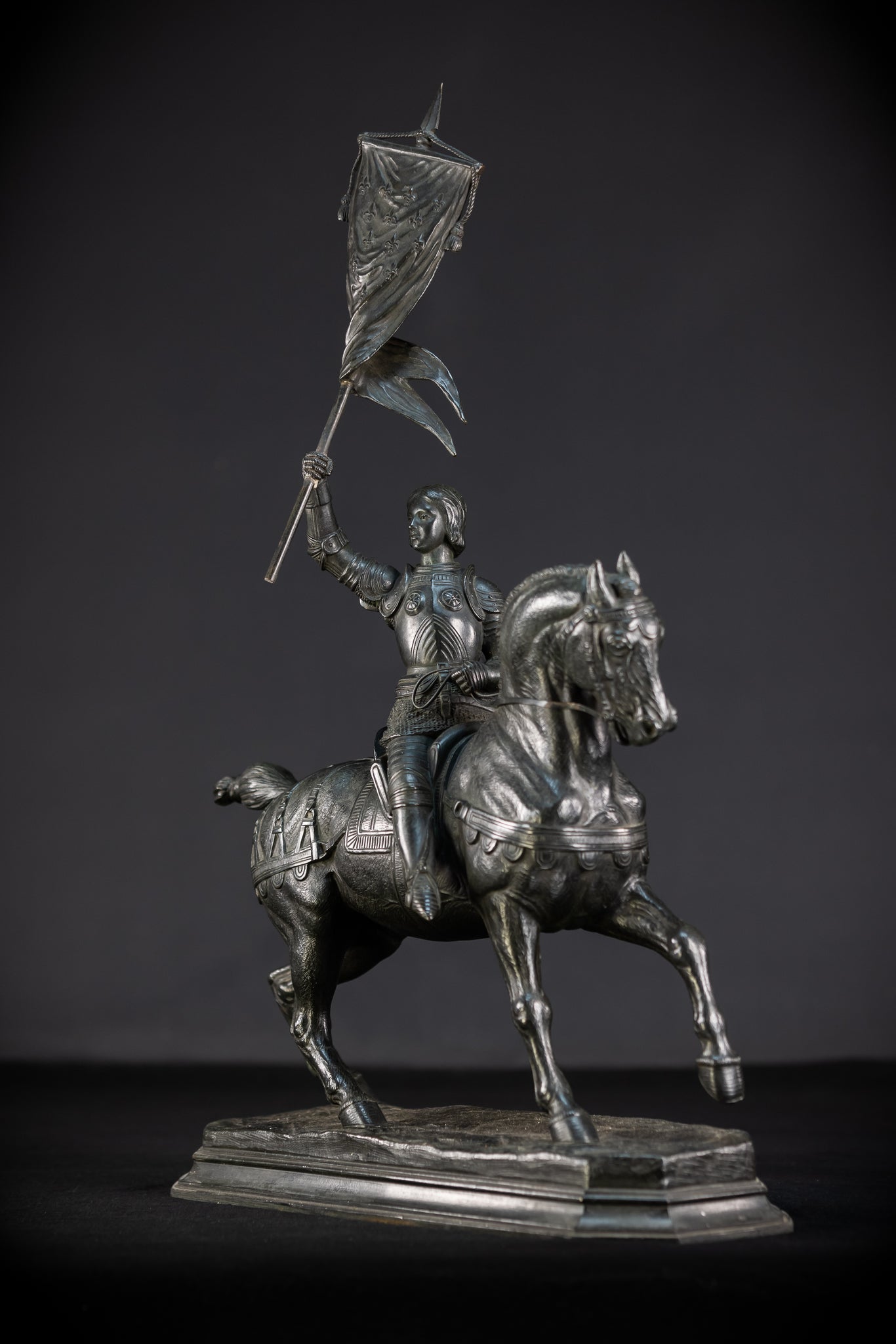 St Joan of Arc Bronze Sculpture by E Delabrierre | 1800s Antique 22.6"