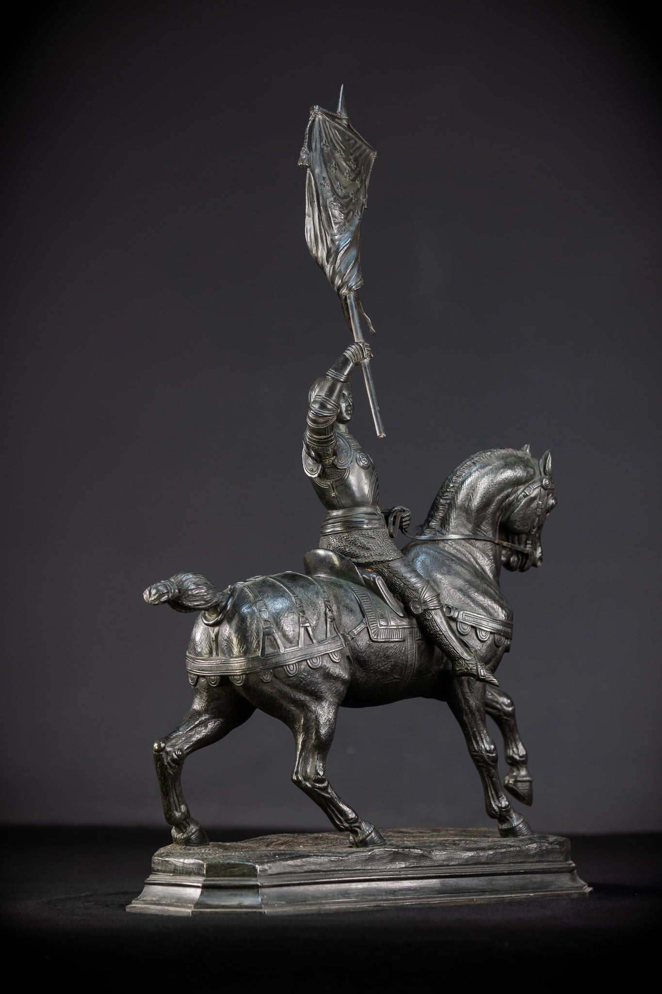 St Joan of Arc Bronze Sculpture by E Delabrierre | 1800s Antique 22.6"