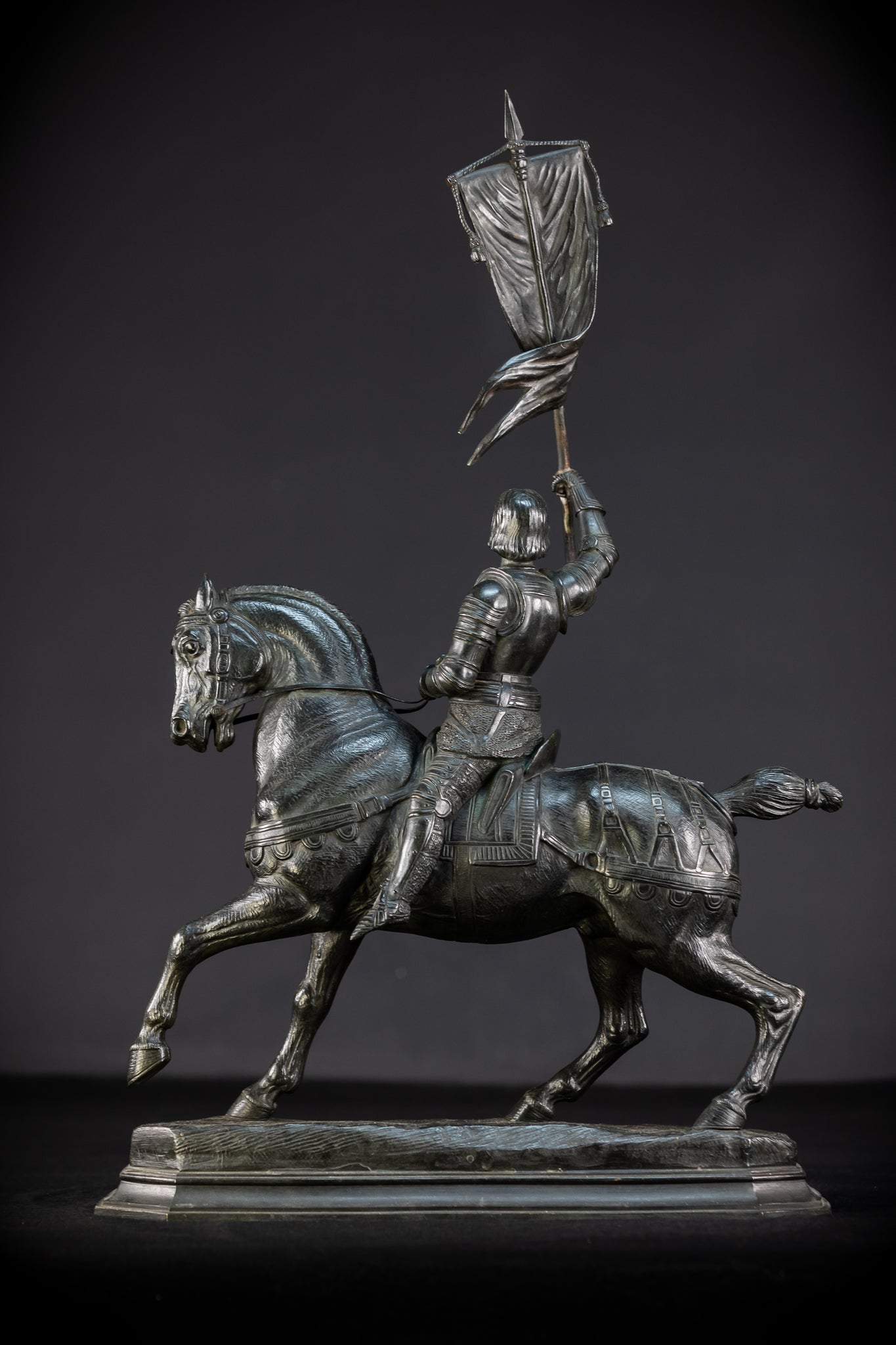 St Joan of Arc Bronze Sculpture by E Delabrierre | 1800s Antique 22.6"