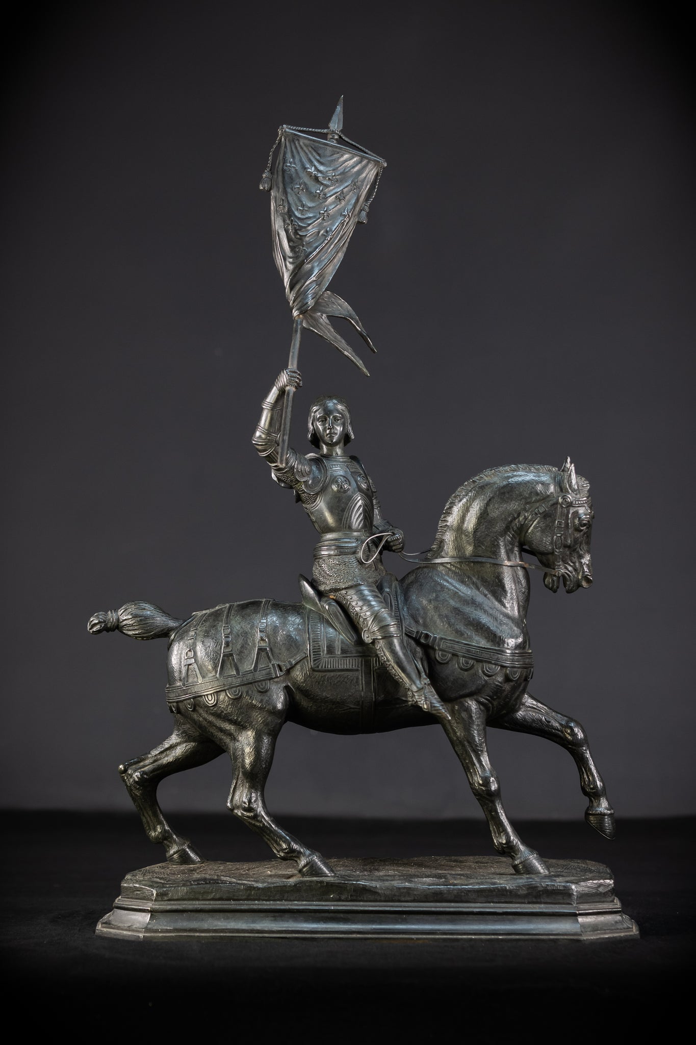 St Joan of Arc Bronze Sculpture by E Delabrierre | 1800s Antique 22.6"