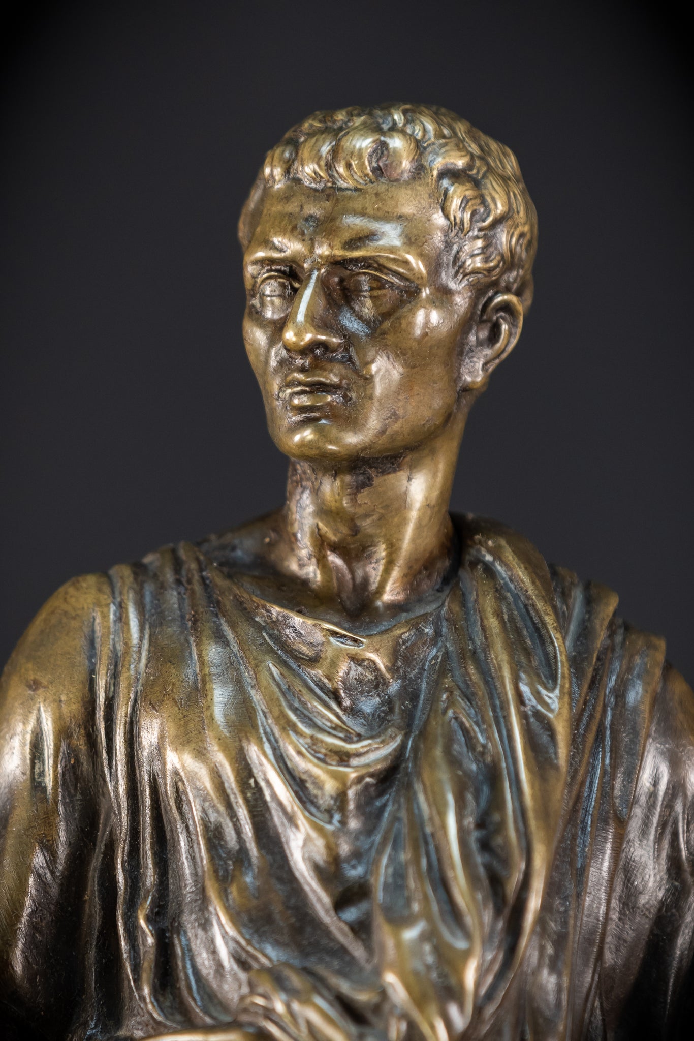 Julius Caesar Bronze Sculpture by Mathurin Moreau | 1800s Antique