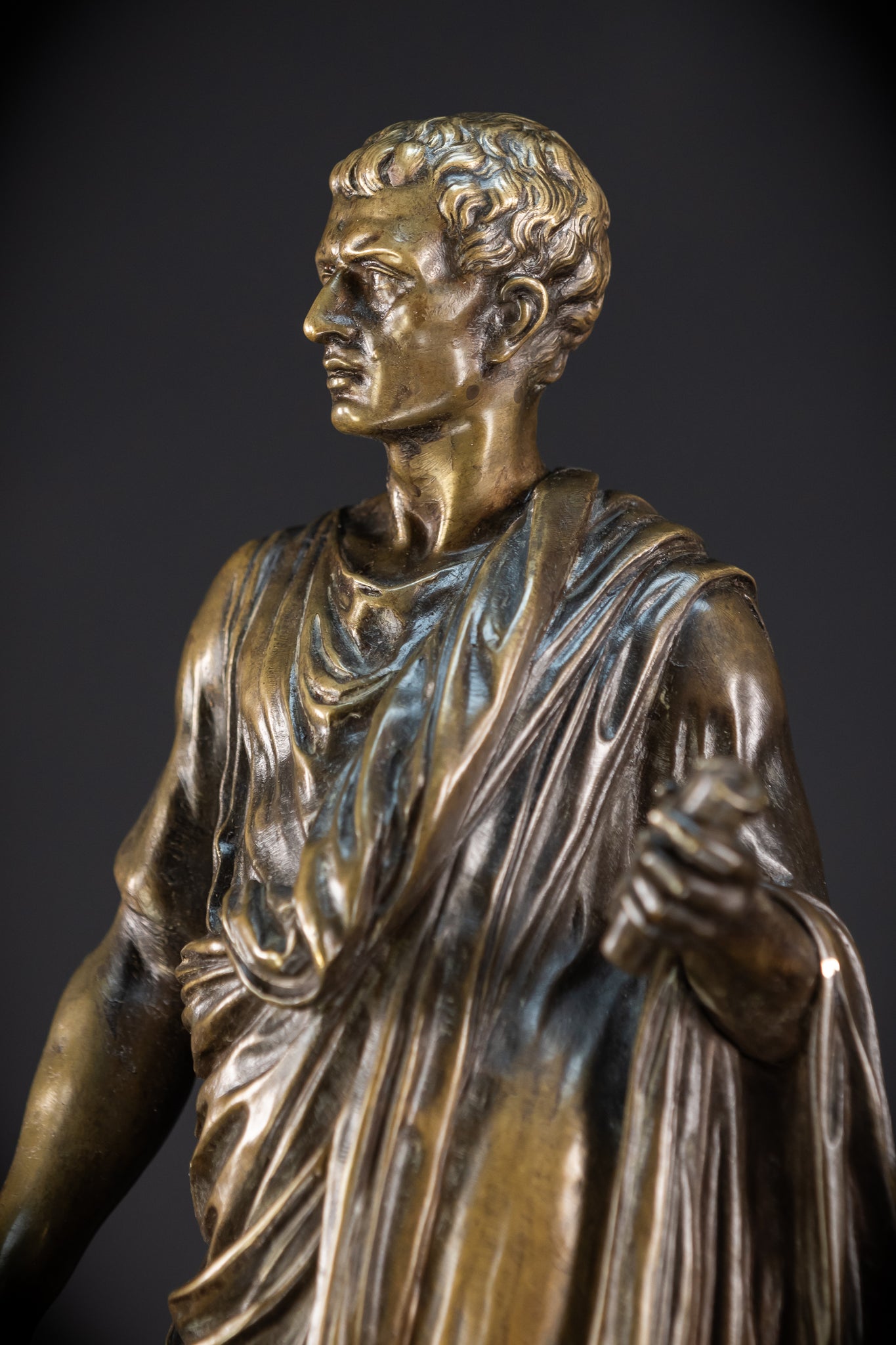 Julius Caesar Bronze Sculpture by Mathurin Moreau | 1800s Antique