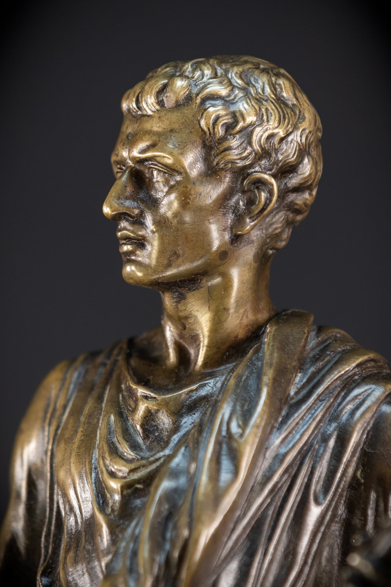 Julius Caesar Bronze Sculpture by Mathurin Moreau | 1800s Antique