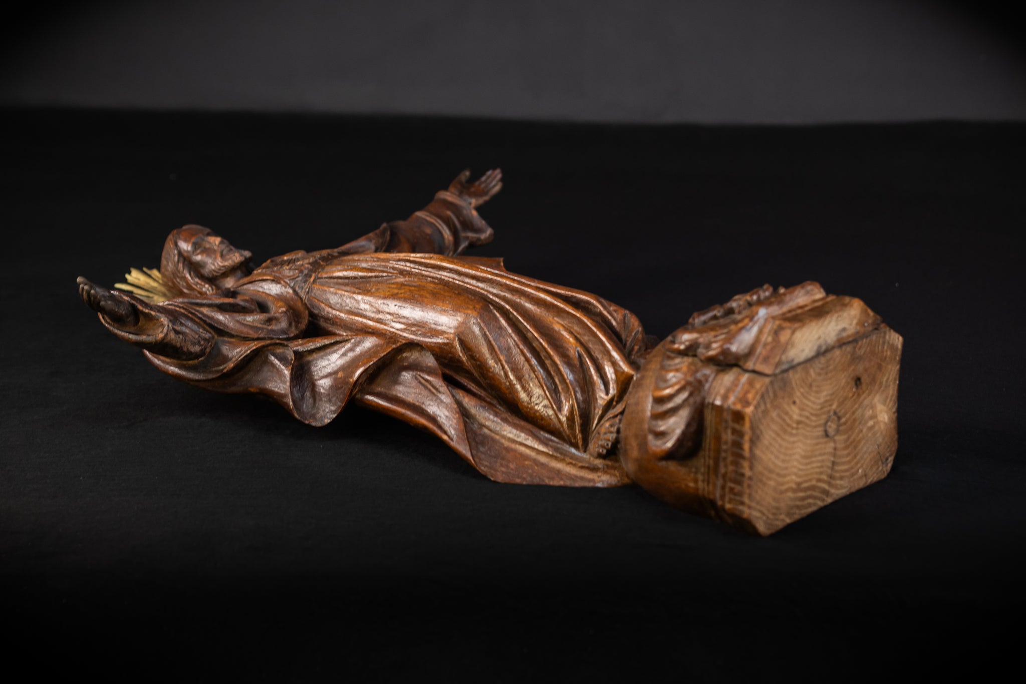 Sacred Heart Jesus Wooden Sculpture | 1800s Antique | 23.2"
