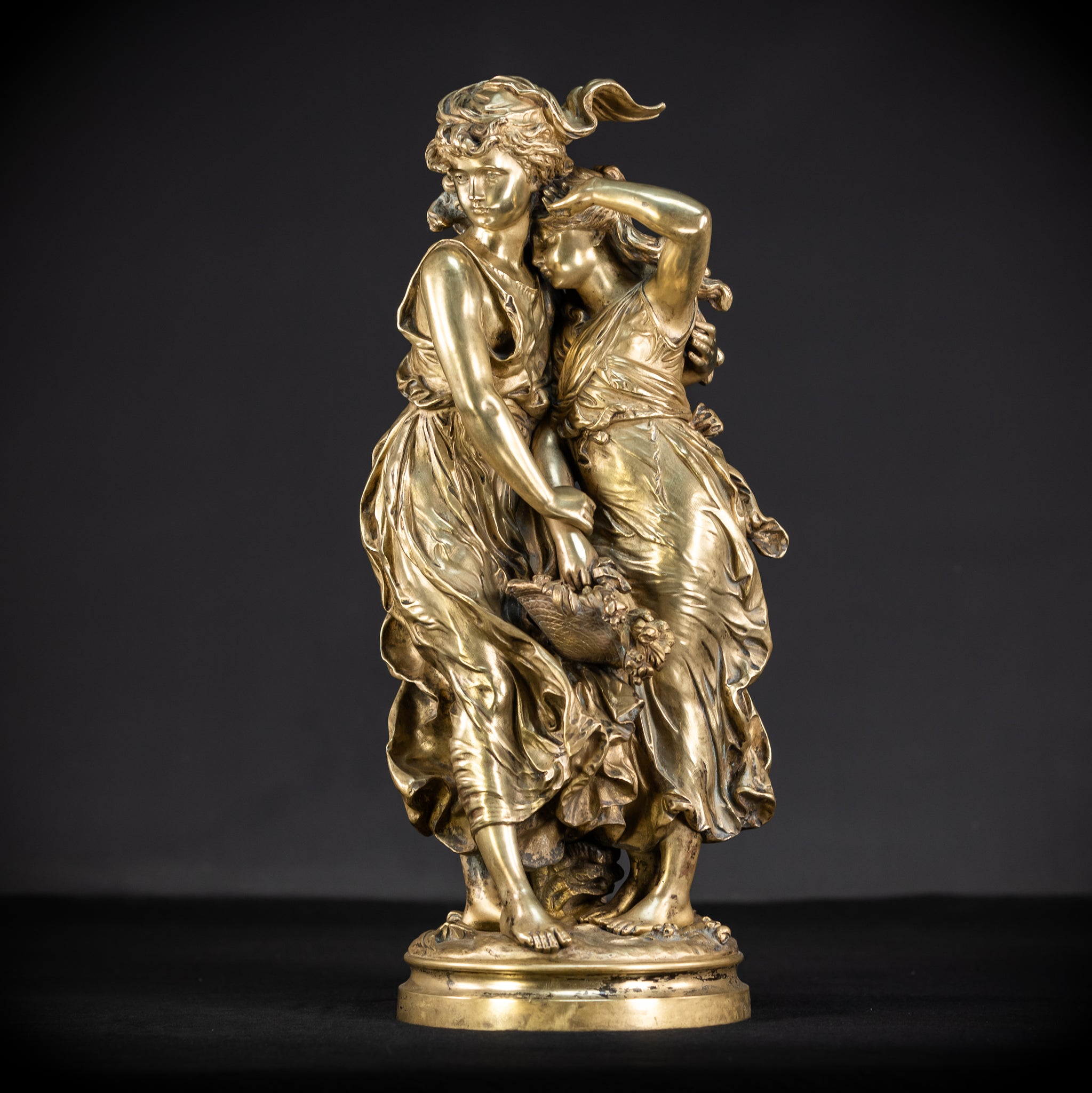 Bronze Sculpture by H Moreau - Two Sisters 1800s Antique