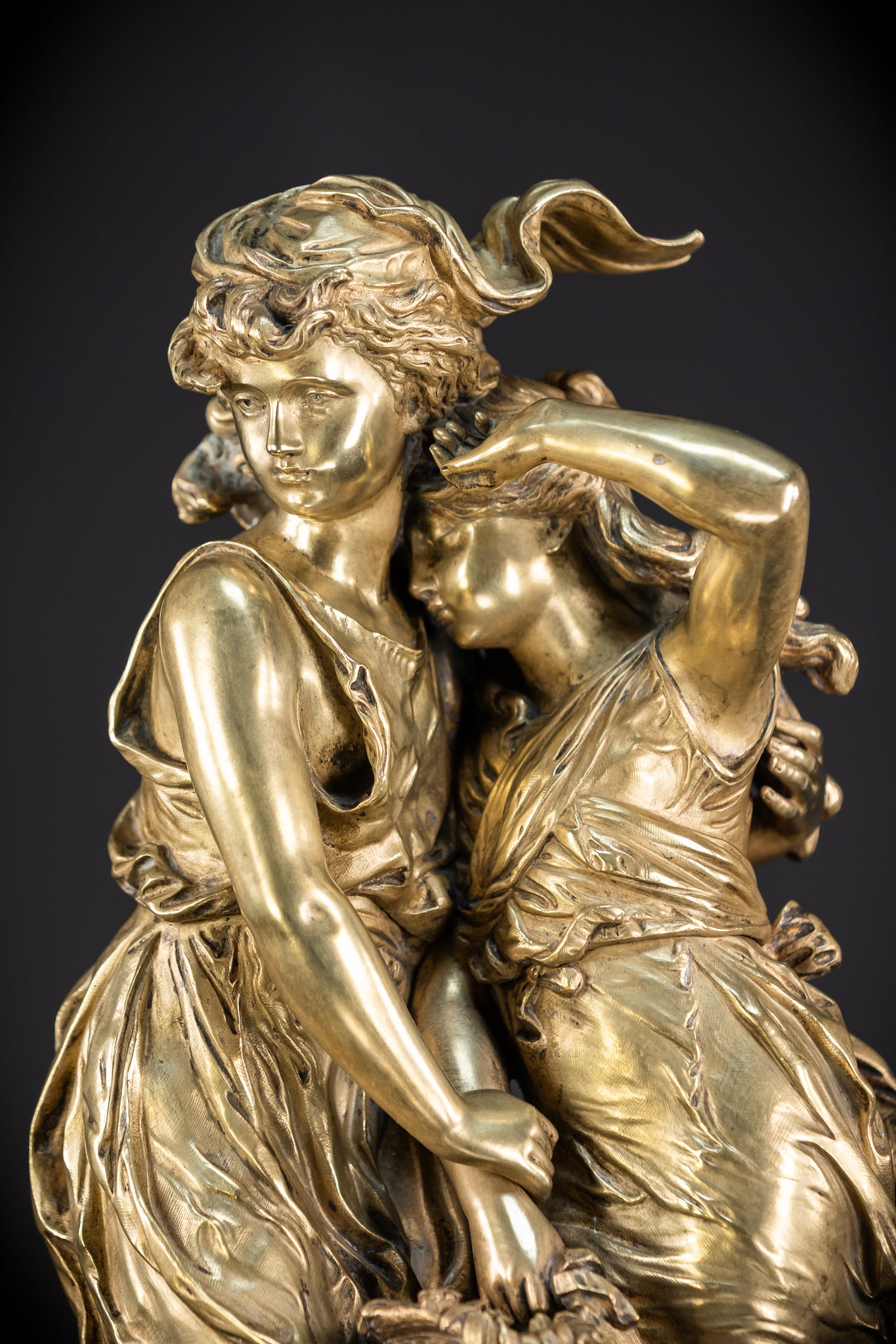 Bronze Sculpture by H Moreau - Two Sisters 1800s Antique