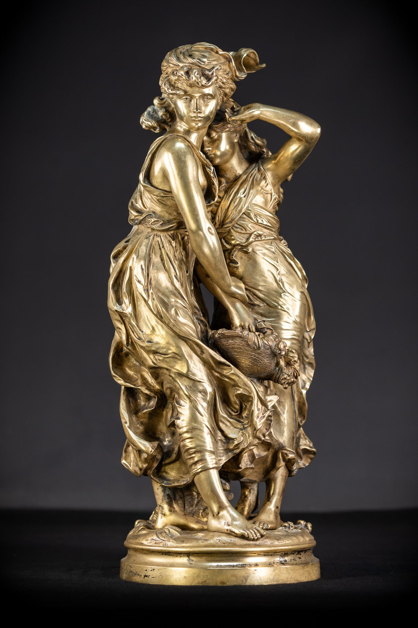 Bronze Sculpture by H Moreau - Two Sisters 1800s Antique