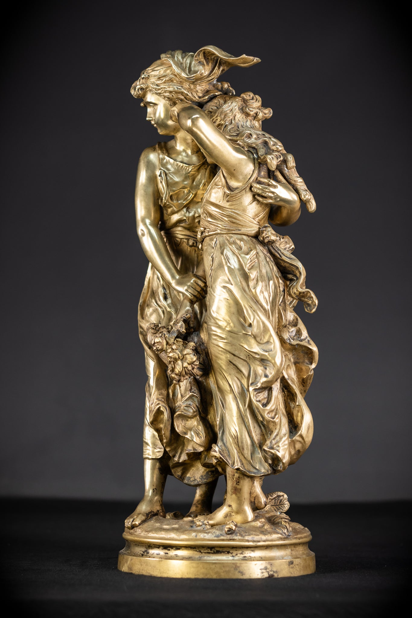Bronze Sculpture by H Moreau - Two Sisters 1800s Antique