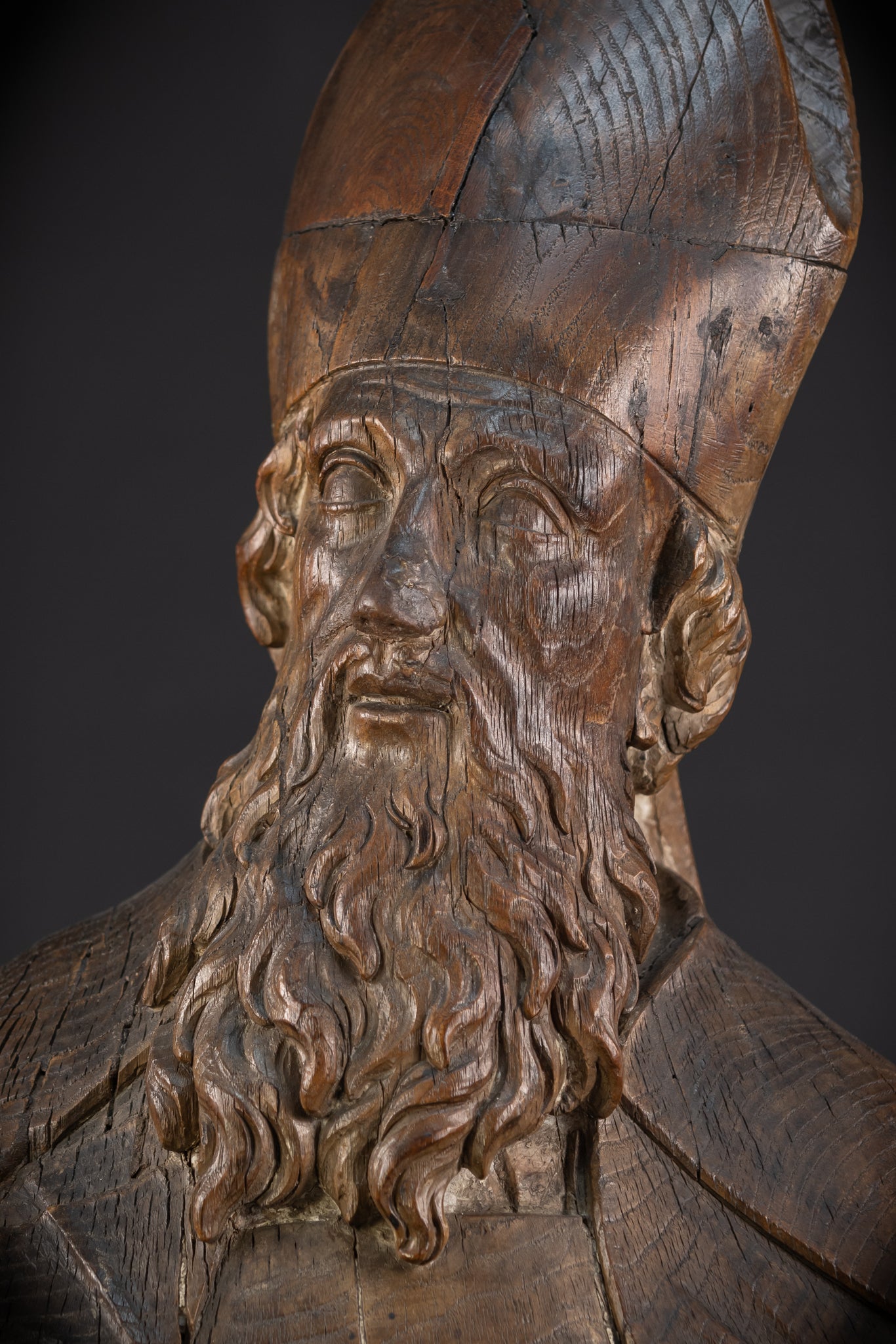 Saint Augustine of Hippo Wooden Bust Statue | 1600s Antique | 23.6" / 60 cm