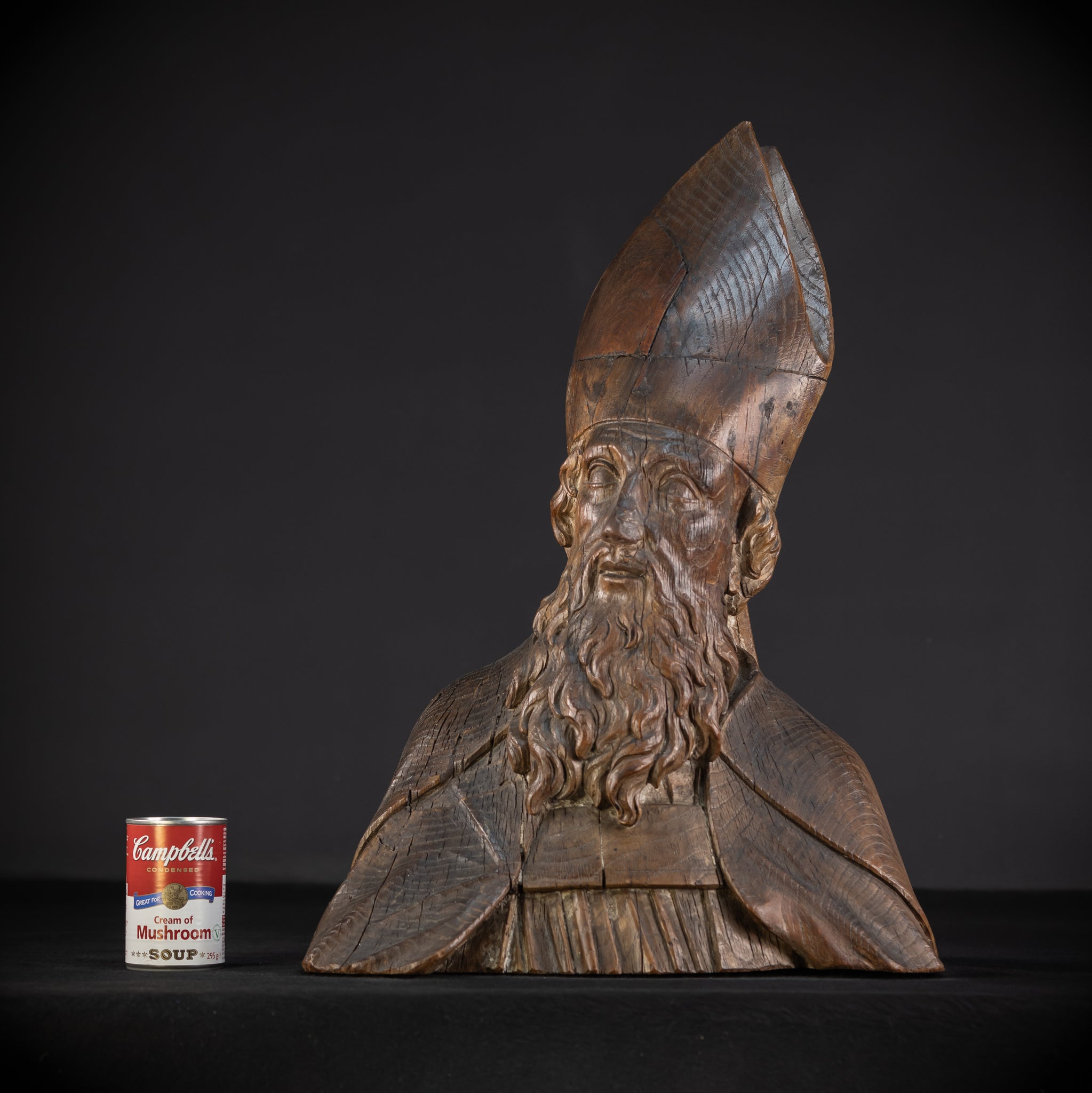 Saint Augustine of Hippo Wooden Bust Statue | 1600s Antique | 23.6" / 60 cm