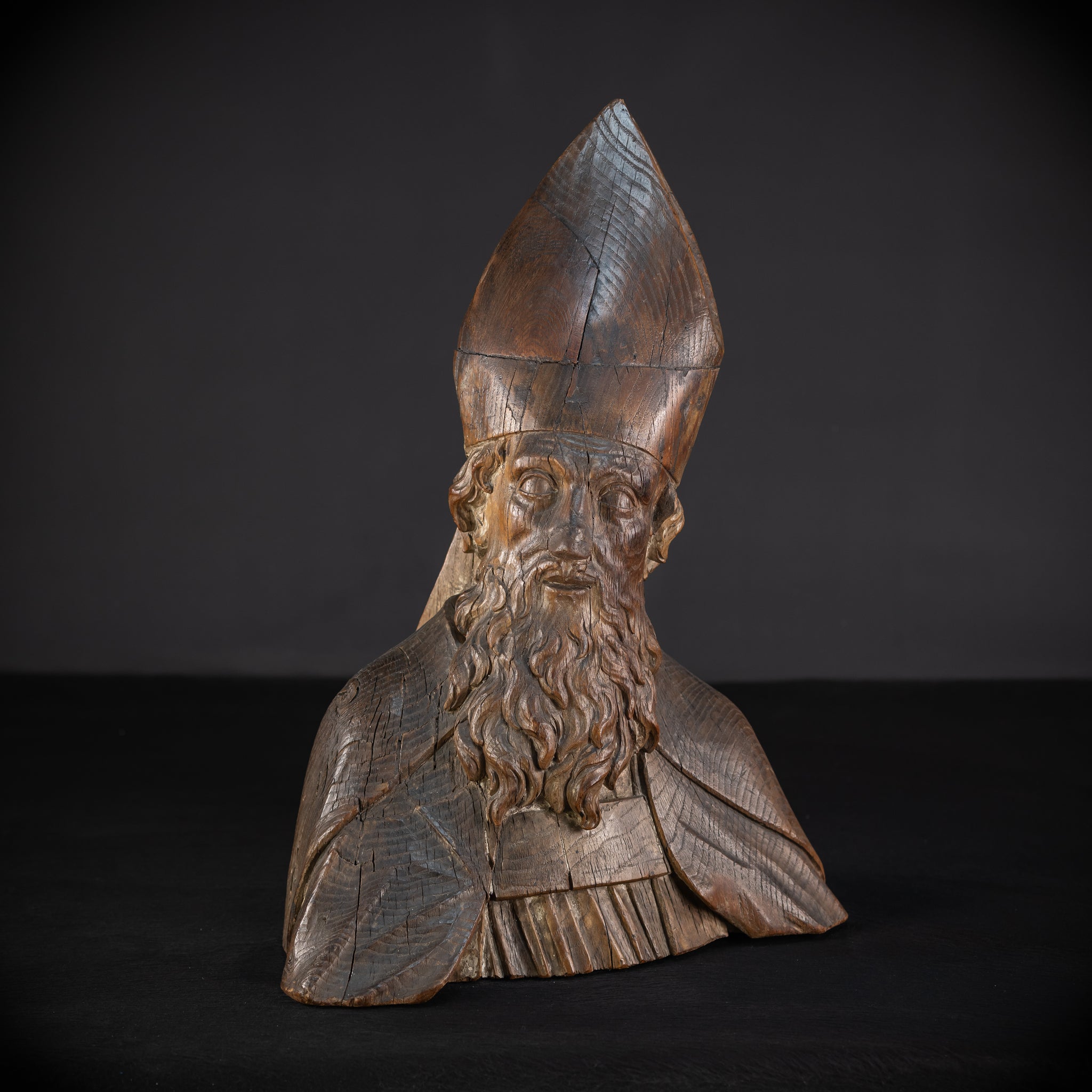 Saint Augustine of Hippo Wooden Bust Statue | 1600s Antique | 23.6" / 60 cm