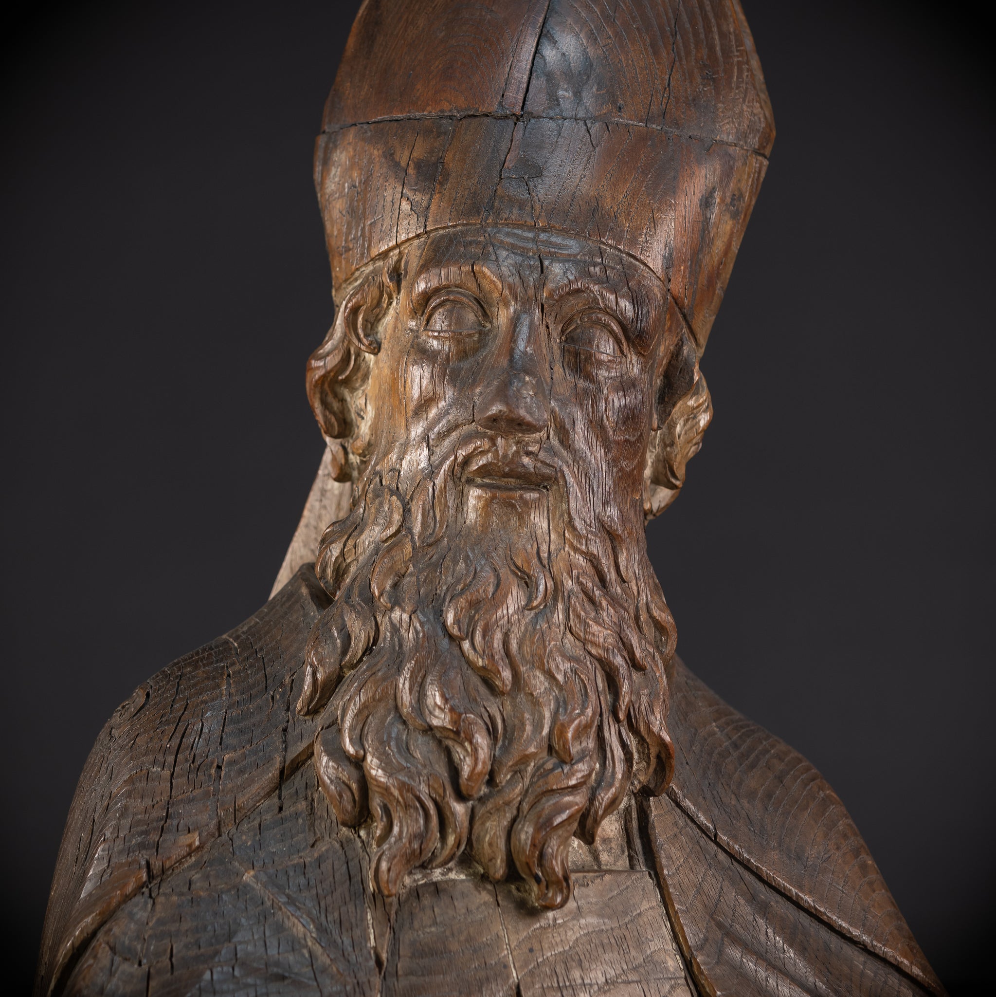Saint Augustine of Hippo Wooden Bust Statue | 1600s Antique | 23.6" / 60 cm