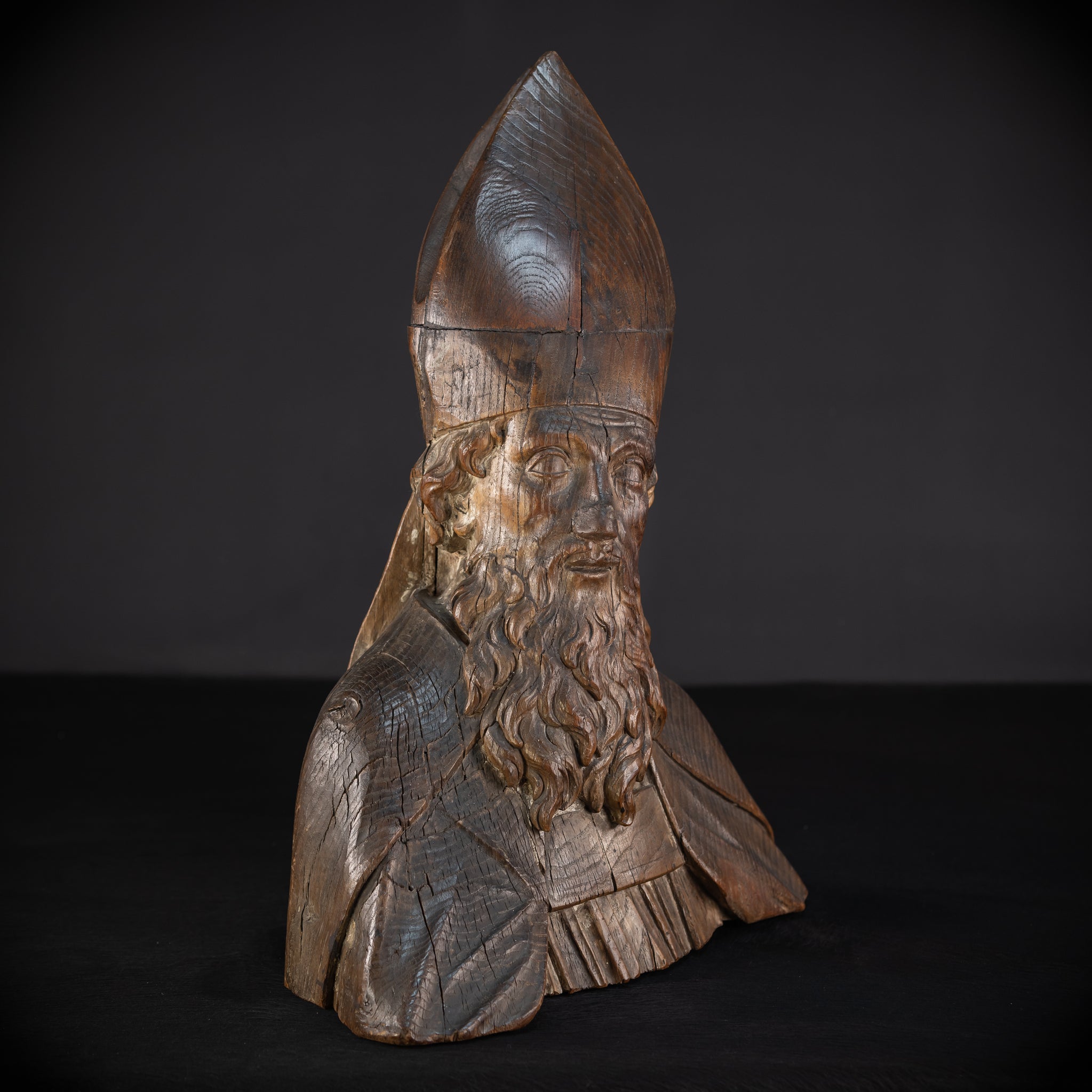 Saint Augustine of Hippo Wooden Bust Statue | 1600s Antique | 23.6" / 60 cm